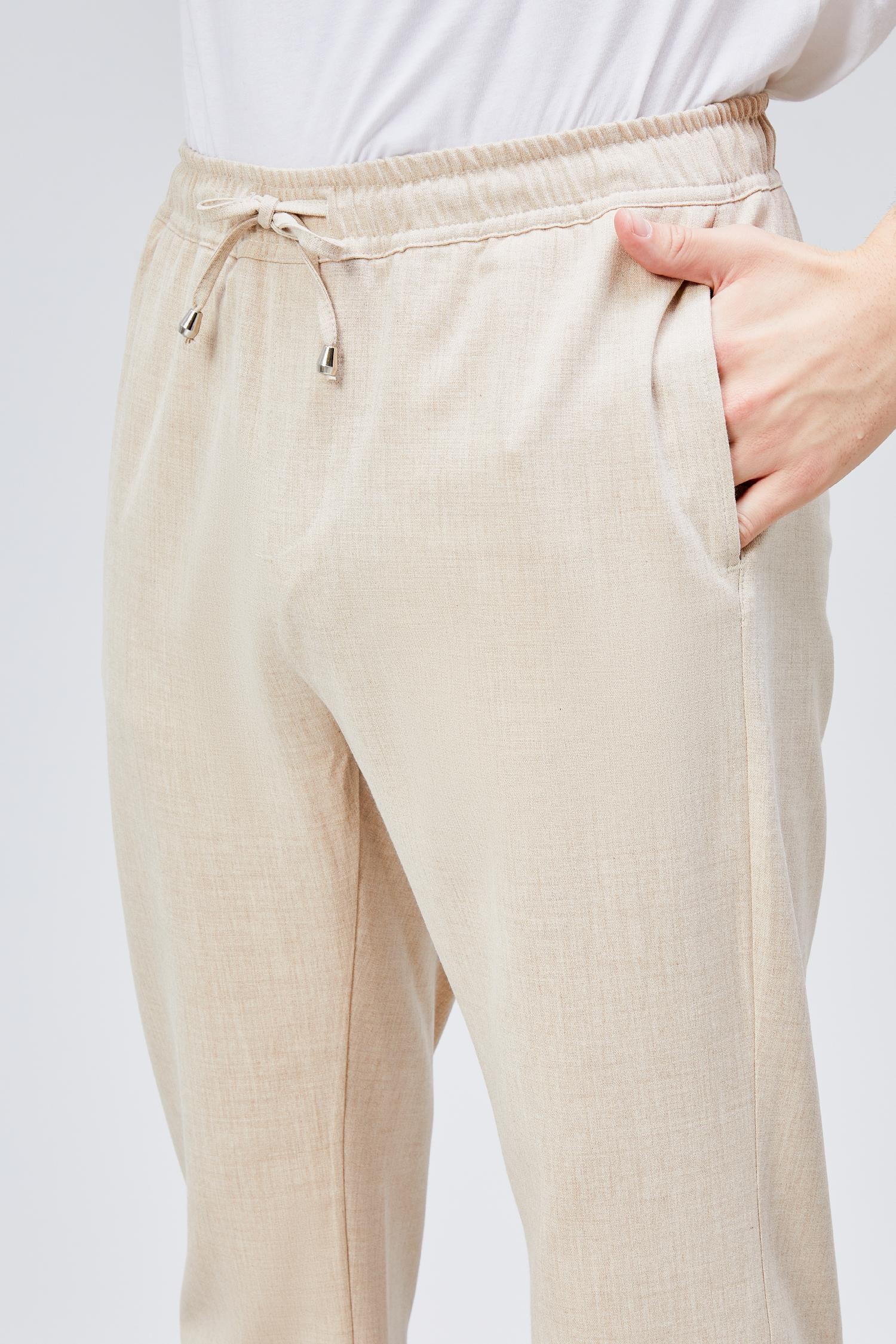 Erkek Bej Relaxed Fit Yandan Cepli Beli Lastikli Bağcıklı Duble Paça Jogger Pantolon BOLT-1999