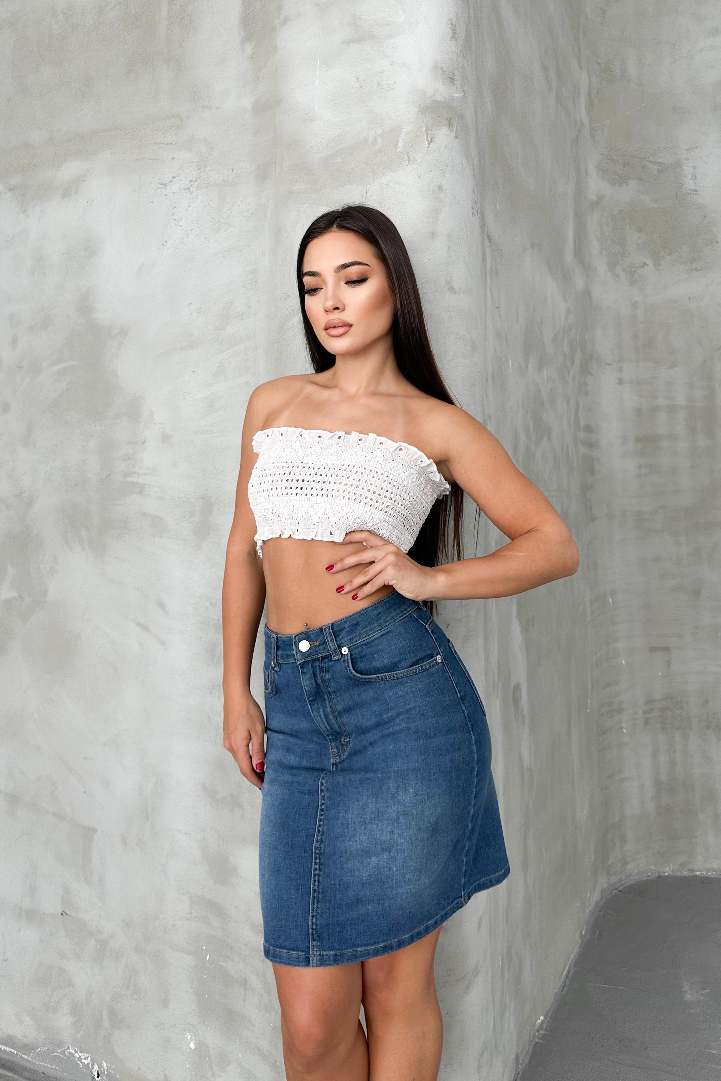 Açık Mavi Kadın Regular Fit Yüksek Bel Orta Boy Denim Kot Etek ALİCE-4003