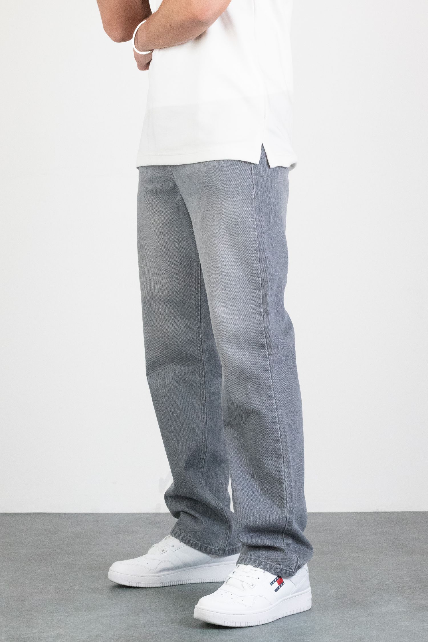 Erkek Gri Straight Baggy Fit Likrasız Rahat Kesim %100 Pamuk Loose Jean Pantolon HECTOR