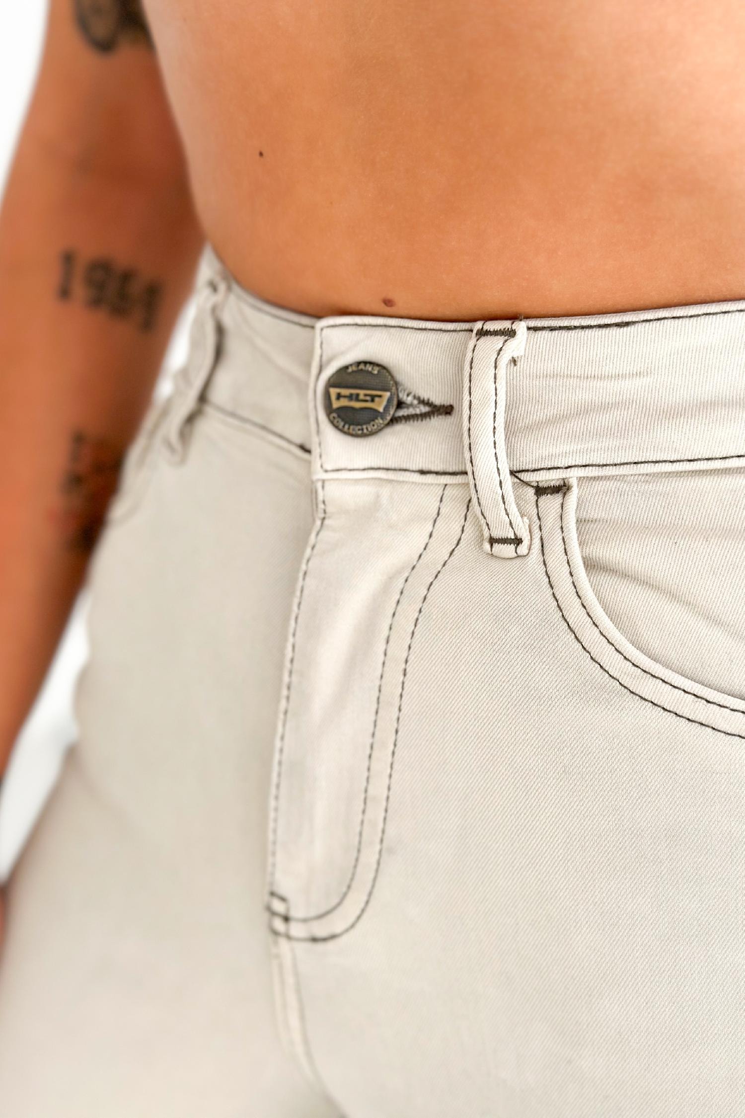 Kadın Taş Renk Süper Skinny Fit Koyu İplik Detaylı Esnek Likralı Yüksek Bel Jean Kot Pan JENNİE-2008
