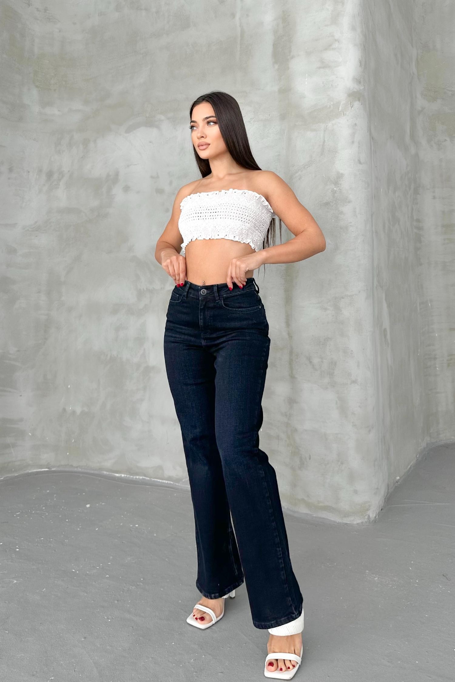 Blue Black Kadın Wide Leg Jean Yüksek Bel Palazzo Likralı Esnek Kot Pantolon JESSİCA-2041