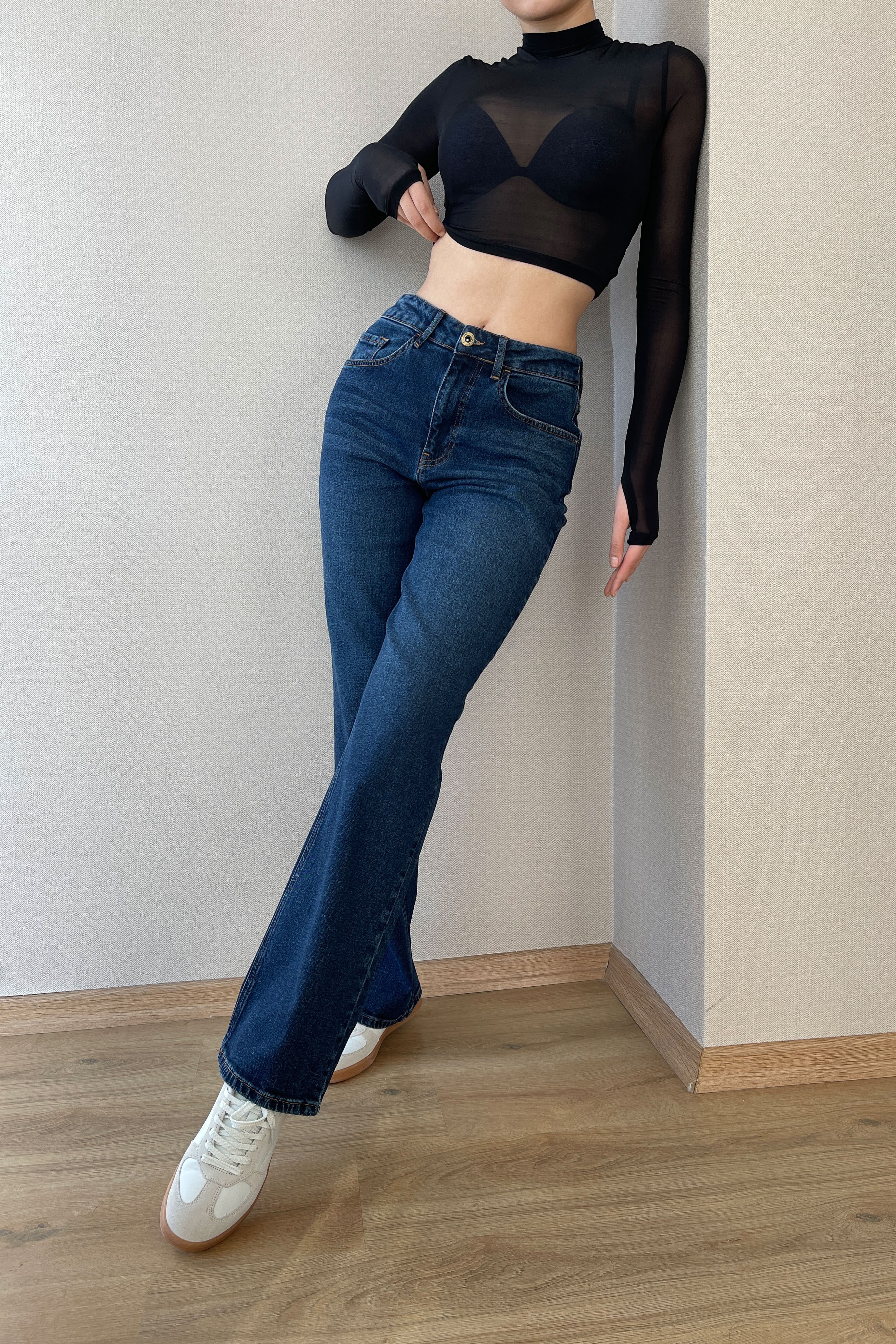 Jessica Wide Leg Likralı Jean - Koyu Mavi