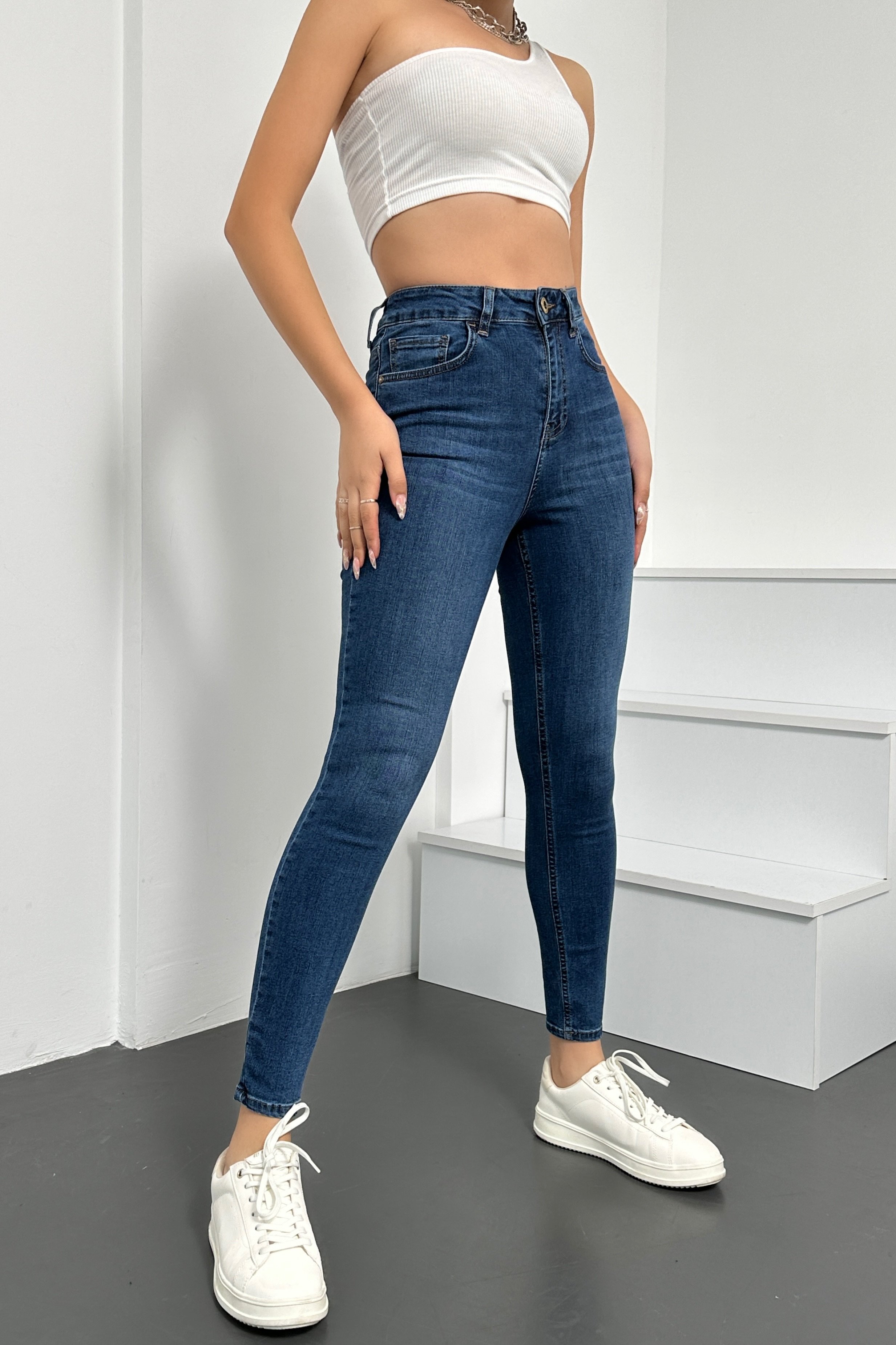 Kadın Açık Mavi Süper Skinny Fit Esnek Likralı Yüksek Bel Denim Jean Kot Pantolon JENNİE-AÇIKMAVİ