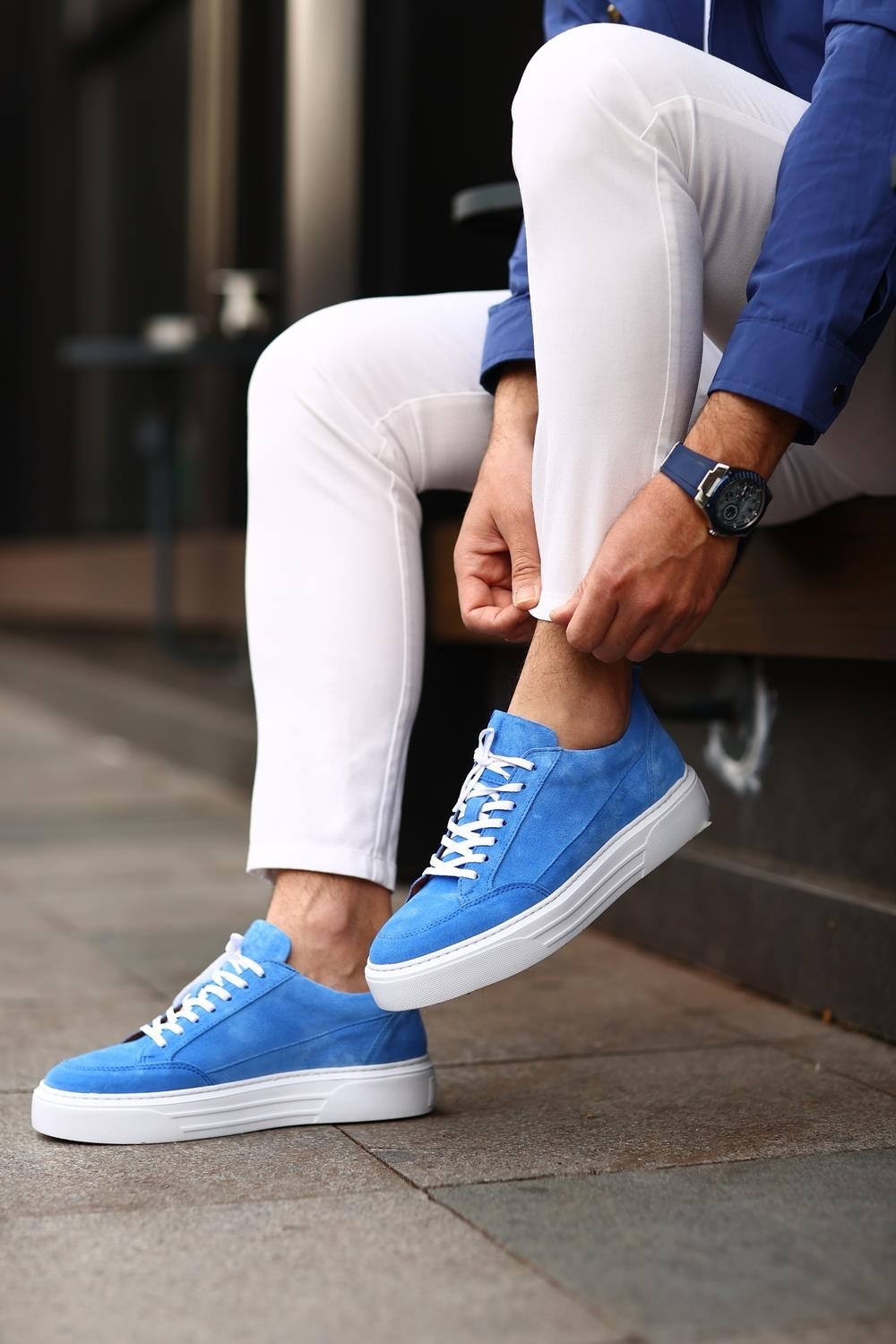 HLT Jeans Erkek Süet Bağcıklı Sneakers Ayakkabı - mavi