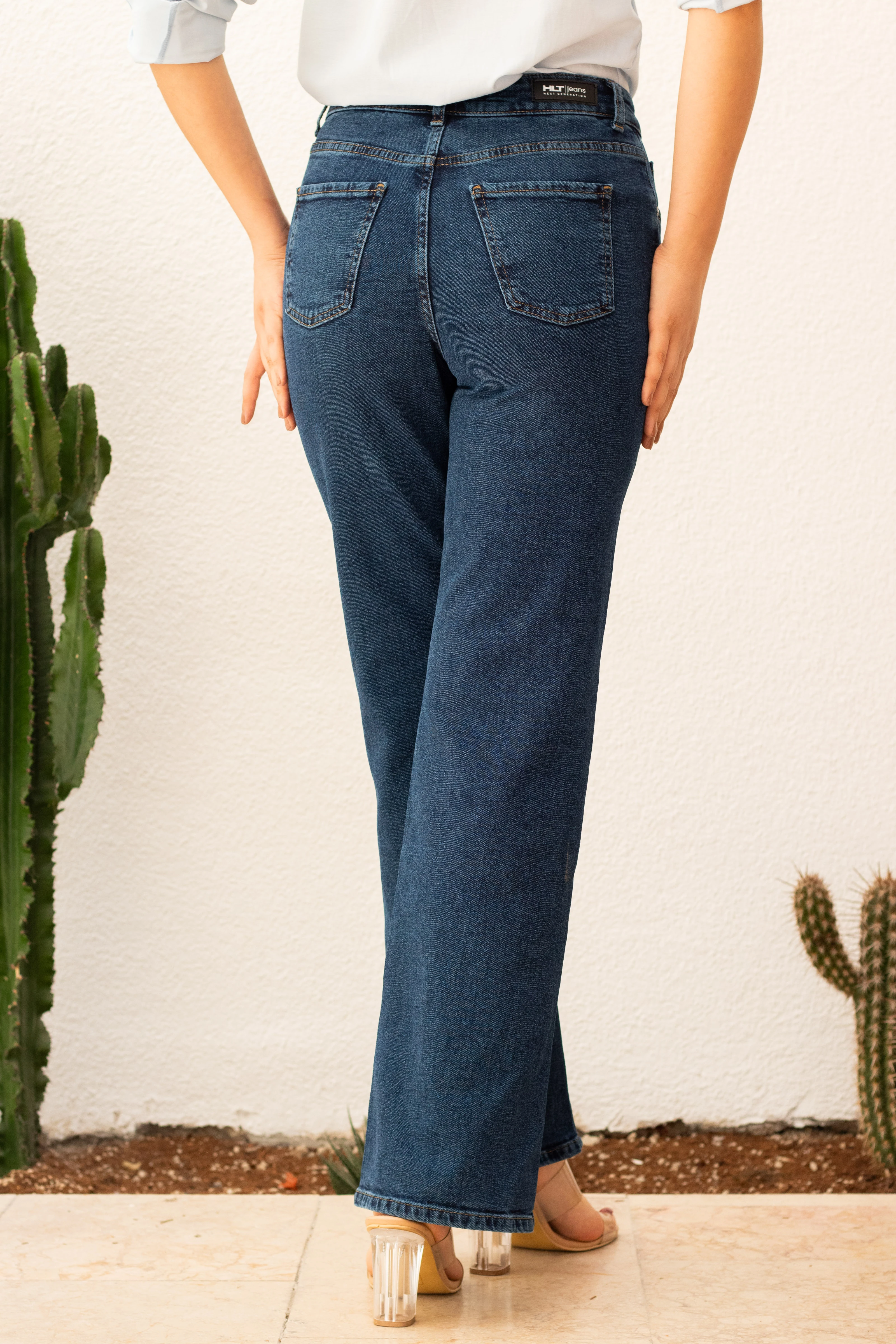 Koyu Mavi Kadın Wide Leg Jean Yüksek Bel Palazzo Likralı Esnek Kot Pantolon Jessica-kymavi