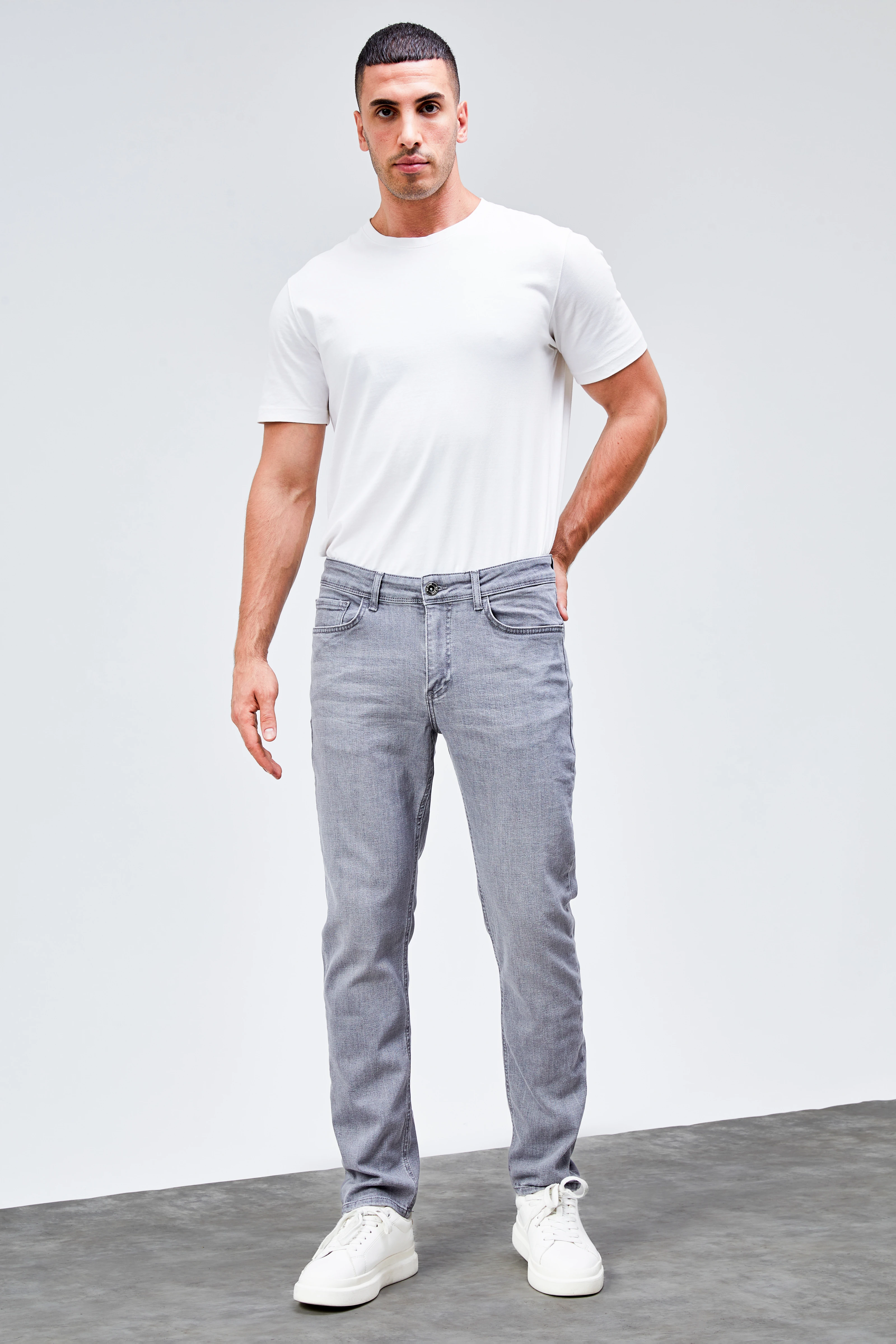 Erkek Gri Regular Jeans Likralı Esnek Kot Pantolon HLTHE001983