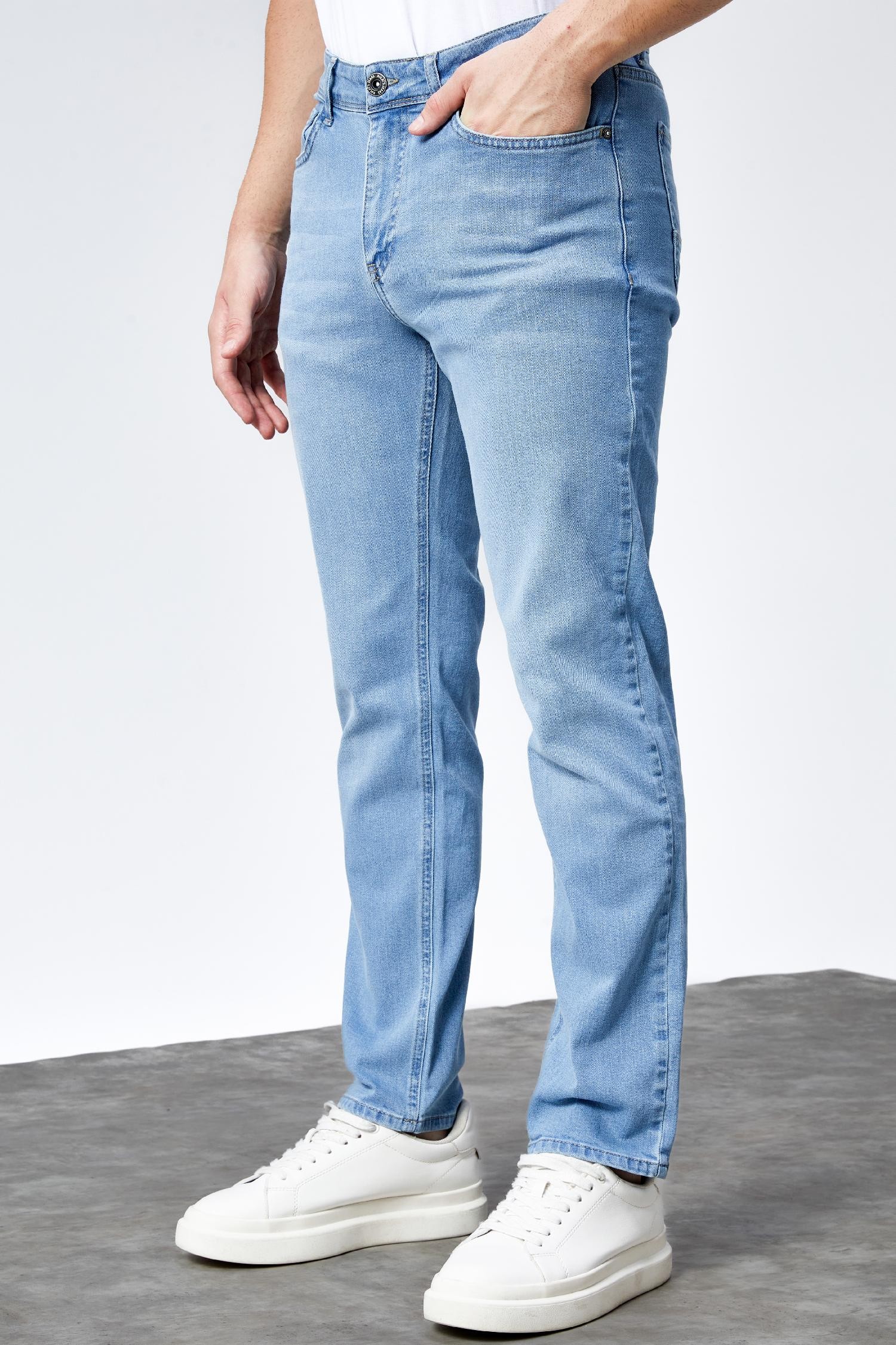 Erkek RİCARDO Buz Mavi Taşlamalı Slim Fit Likralı Jean Kot Pantolon