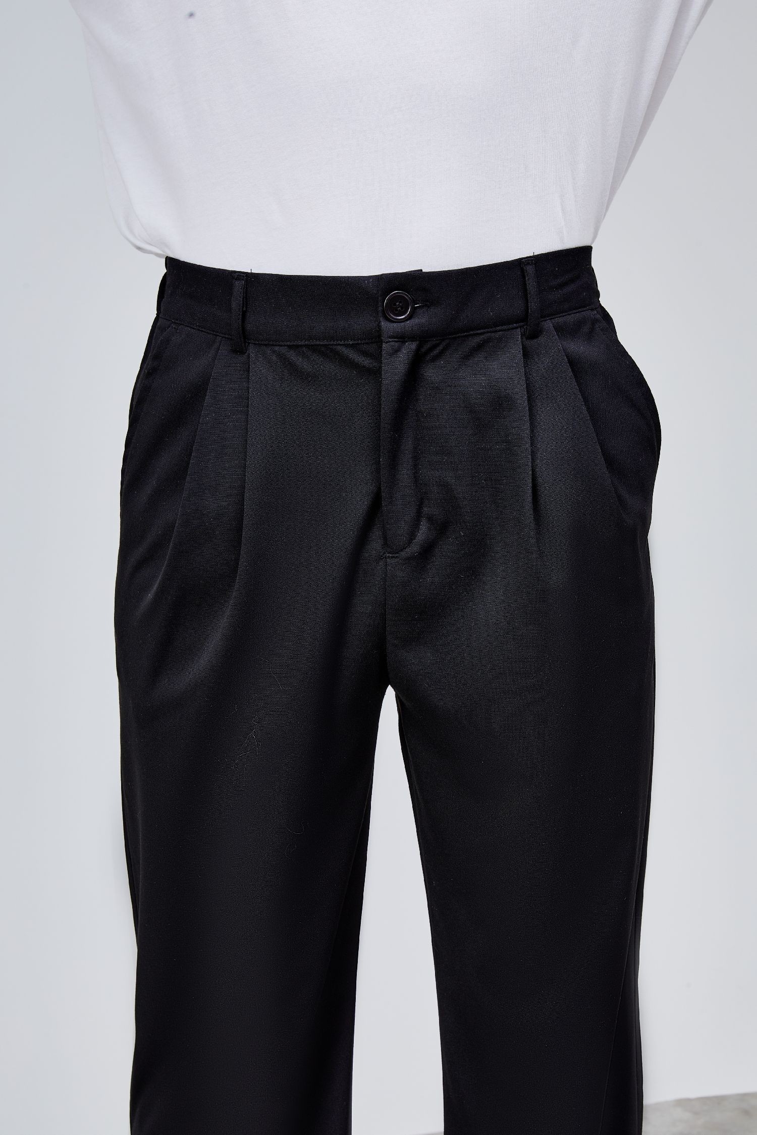 Erkek Siyah Çift Pileli Rahat Kesim Beli Lastikli Bol Paça Baggy Pantolon ALBERT-1988