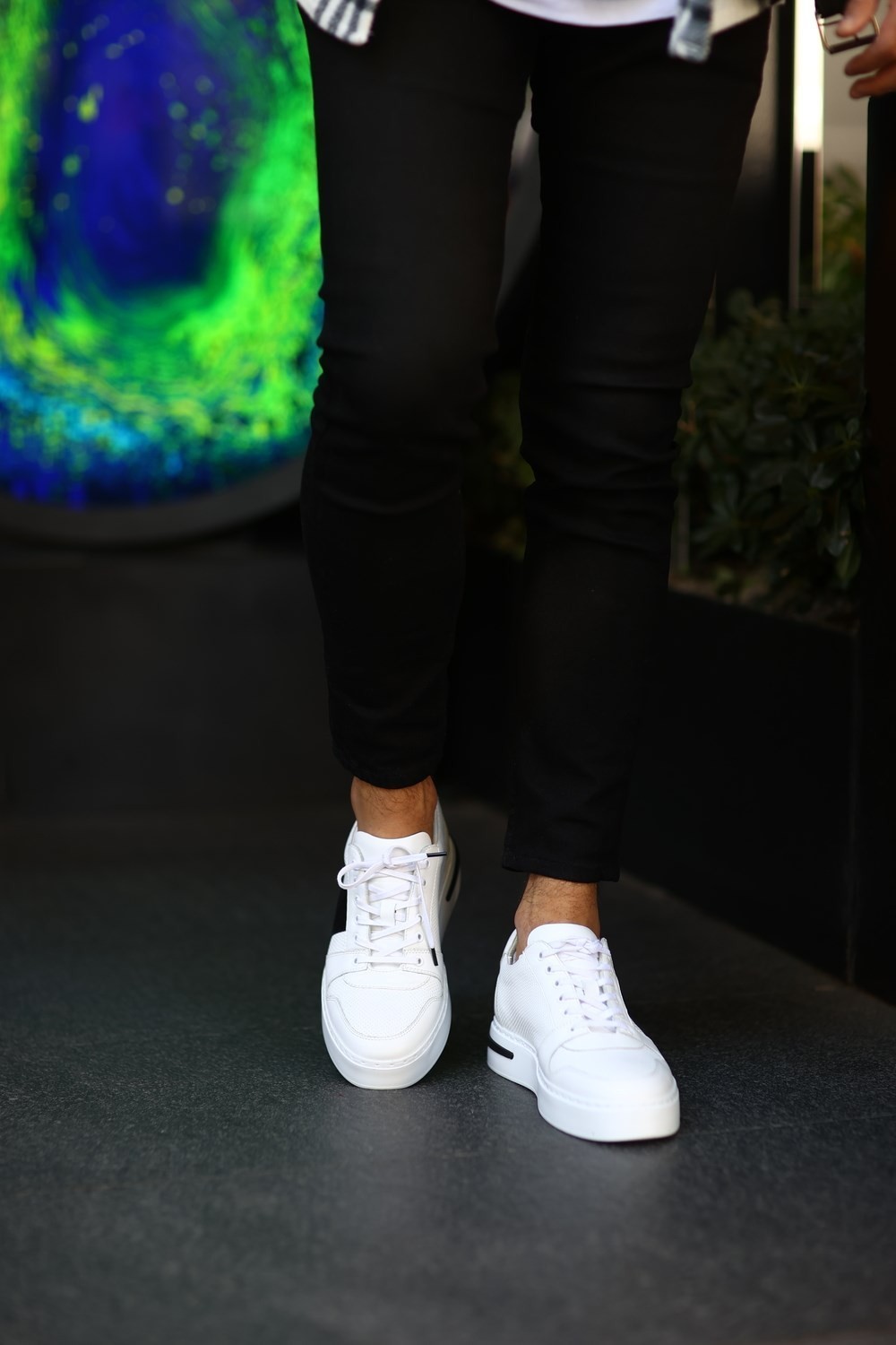 HLT Jeans Beyaz Deri Siyah Süet Sneakers Erkek Ayakkabı