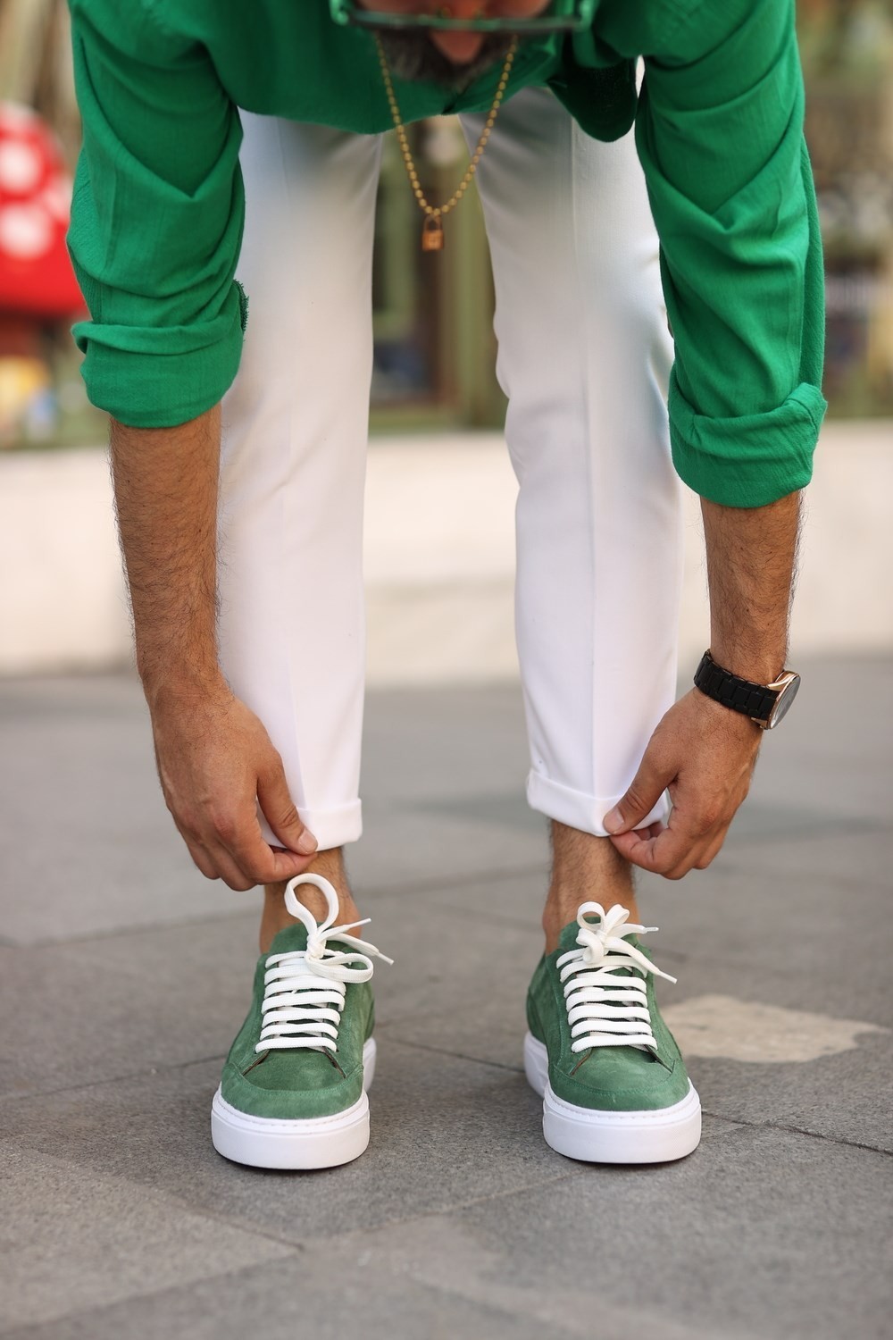 HLT Jeans Erkek Süet Bağcıklı Sneakers Ayakkabı - yeşil
