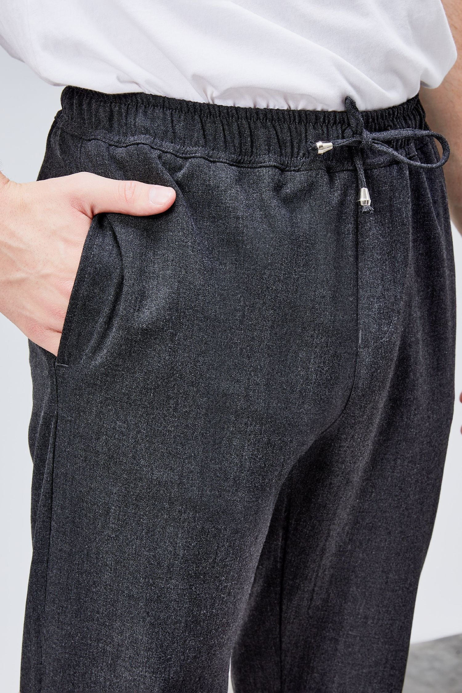 Erkek Antrasit Relaxed Fit Yandan Cepli Beli Lastikli Bağcıklı Duble Paça Jogger Pantolon BOLT-1995