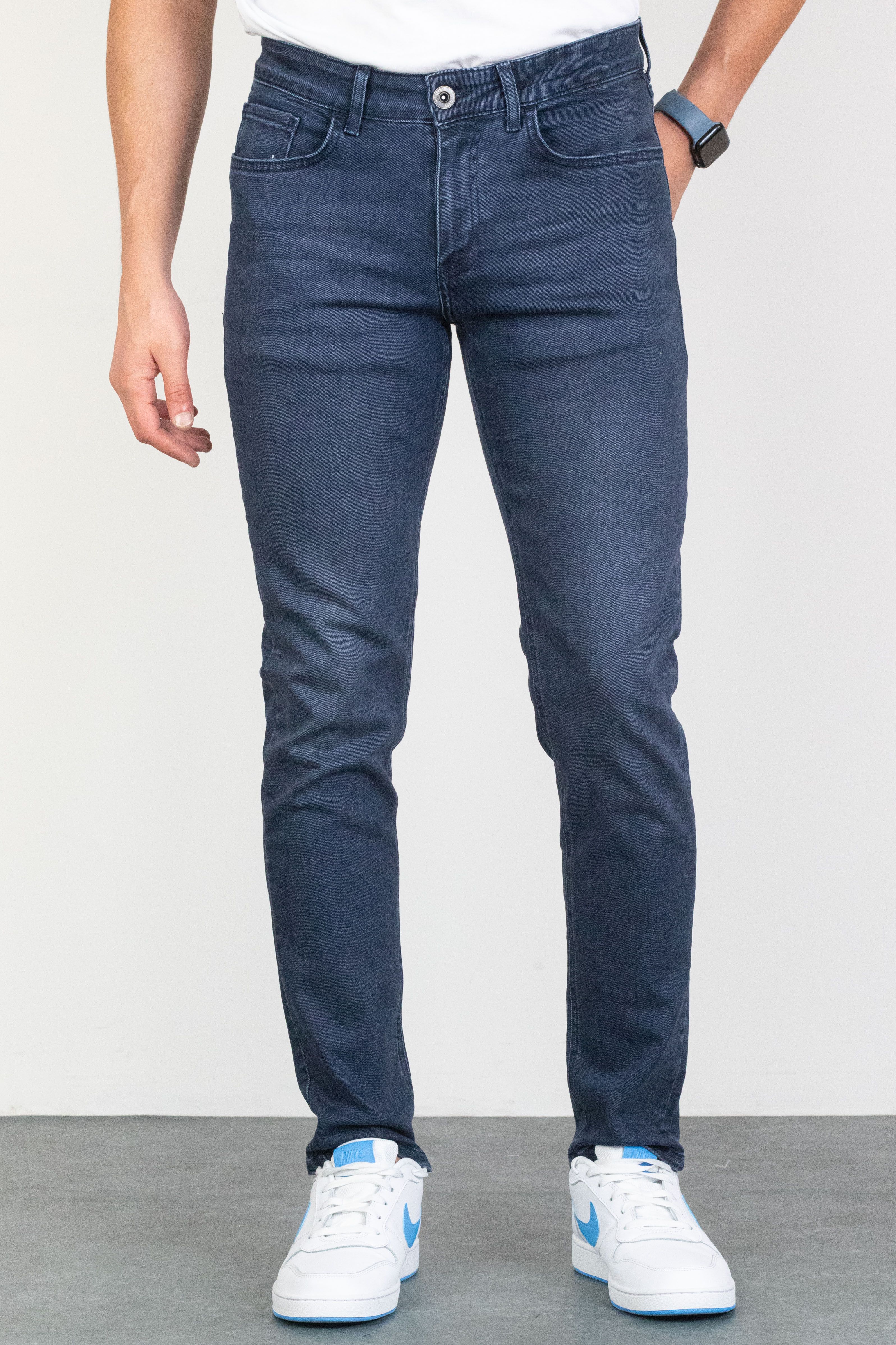 Erkek Lacivert Slim Fit Licralı Esnek Taşlamalı Kot Pantolon HLT00842 HLTVALBLUE