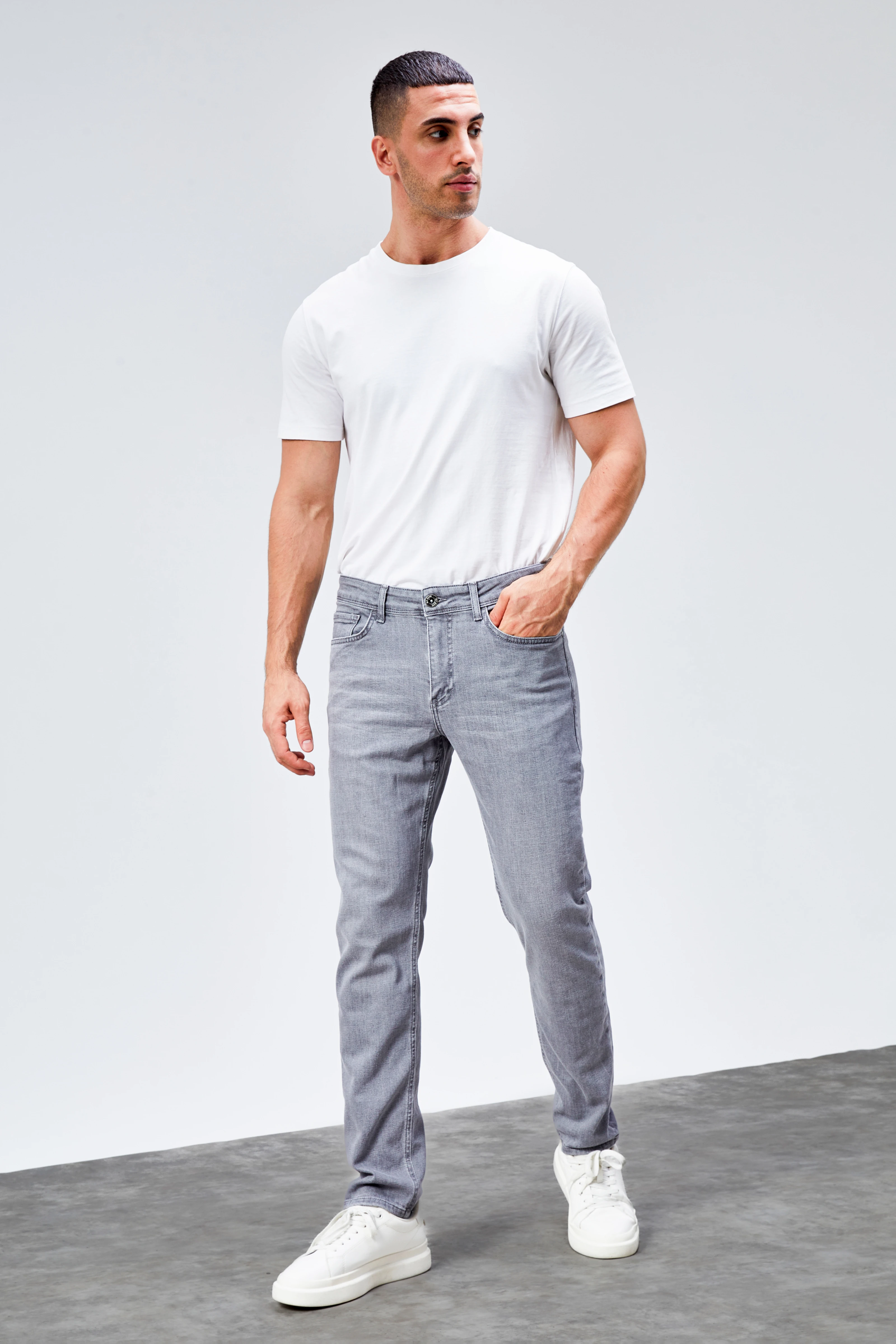 Erkek Gri Regular Jeans Likralı Esnek Kot Pantolon HLTHE001983