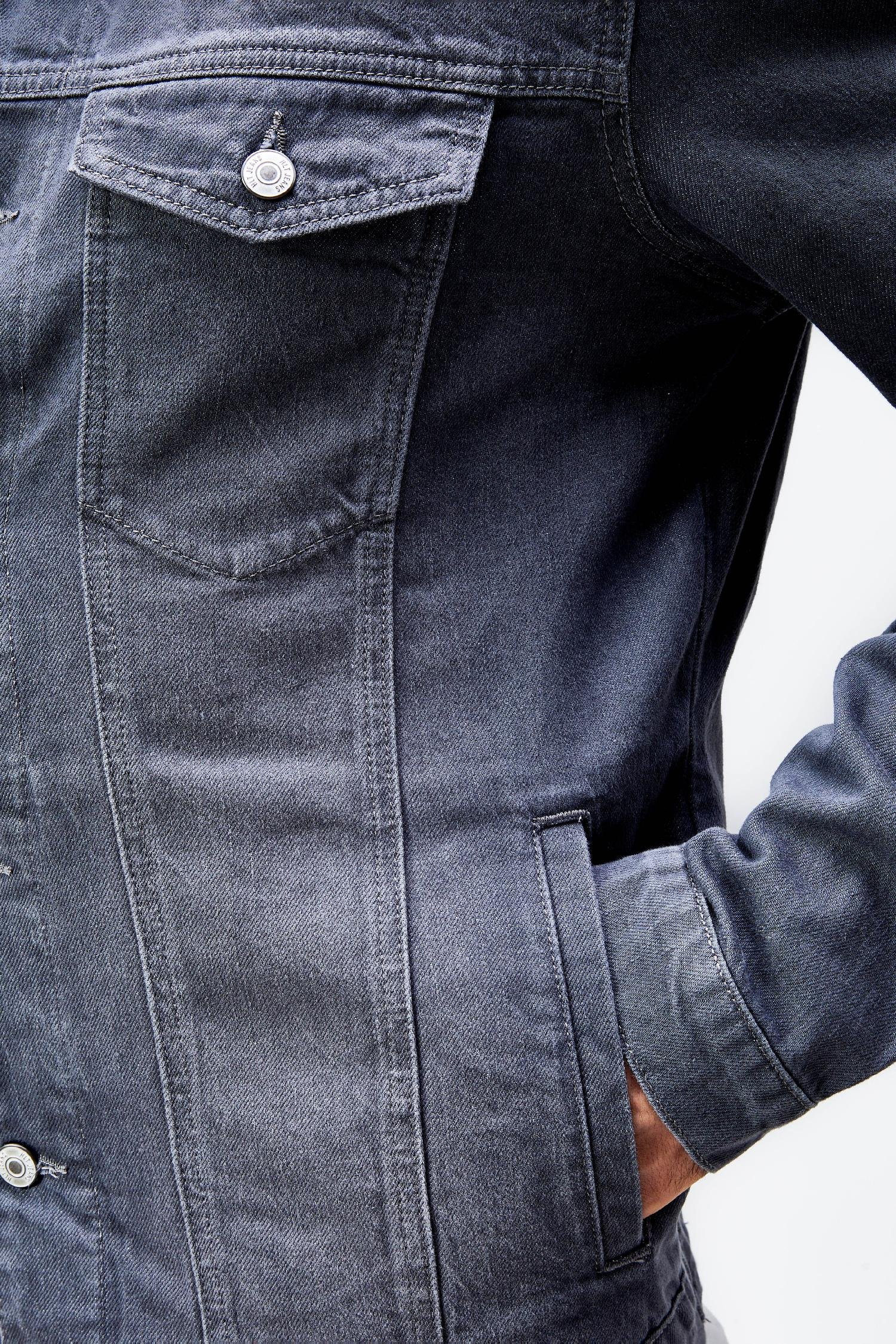 Erkek Gri Jean Denim Standart Kalıp %100 Pamuk Cepli Düğmeli Kot Ceket HLTHE042153