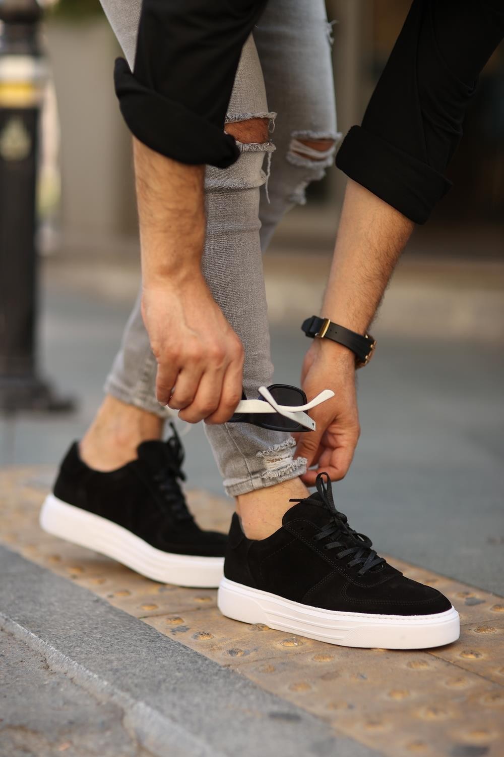 HLT Jeans Erkek Süet Bağcıklı Sneakers Ayakkabı - Siyah