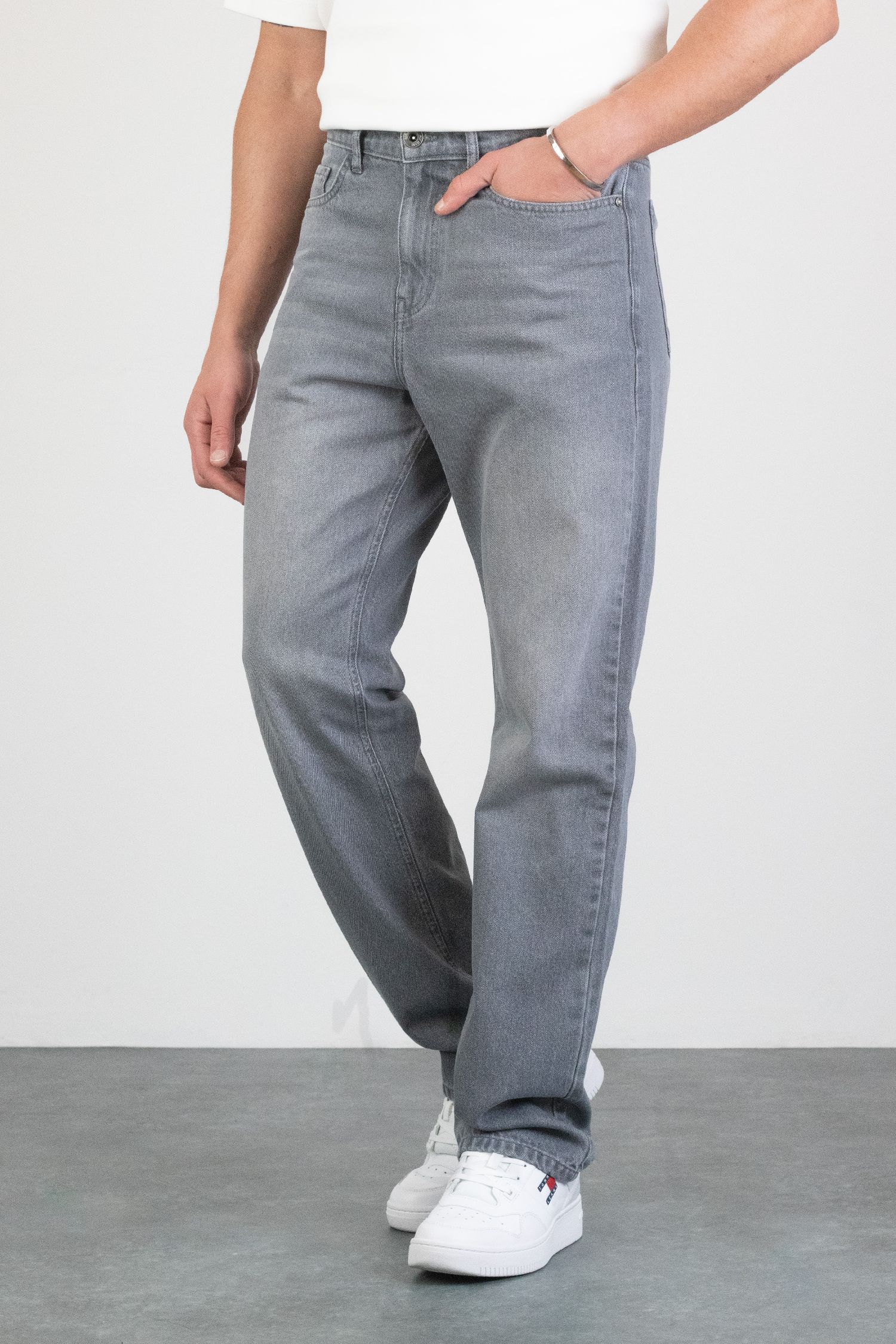 Erkek Gri Straight Baggy Fit Likrasız Rahat Kesim %100 Pamuk Loose Jean Pantolon HECTOR