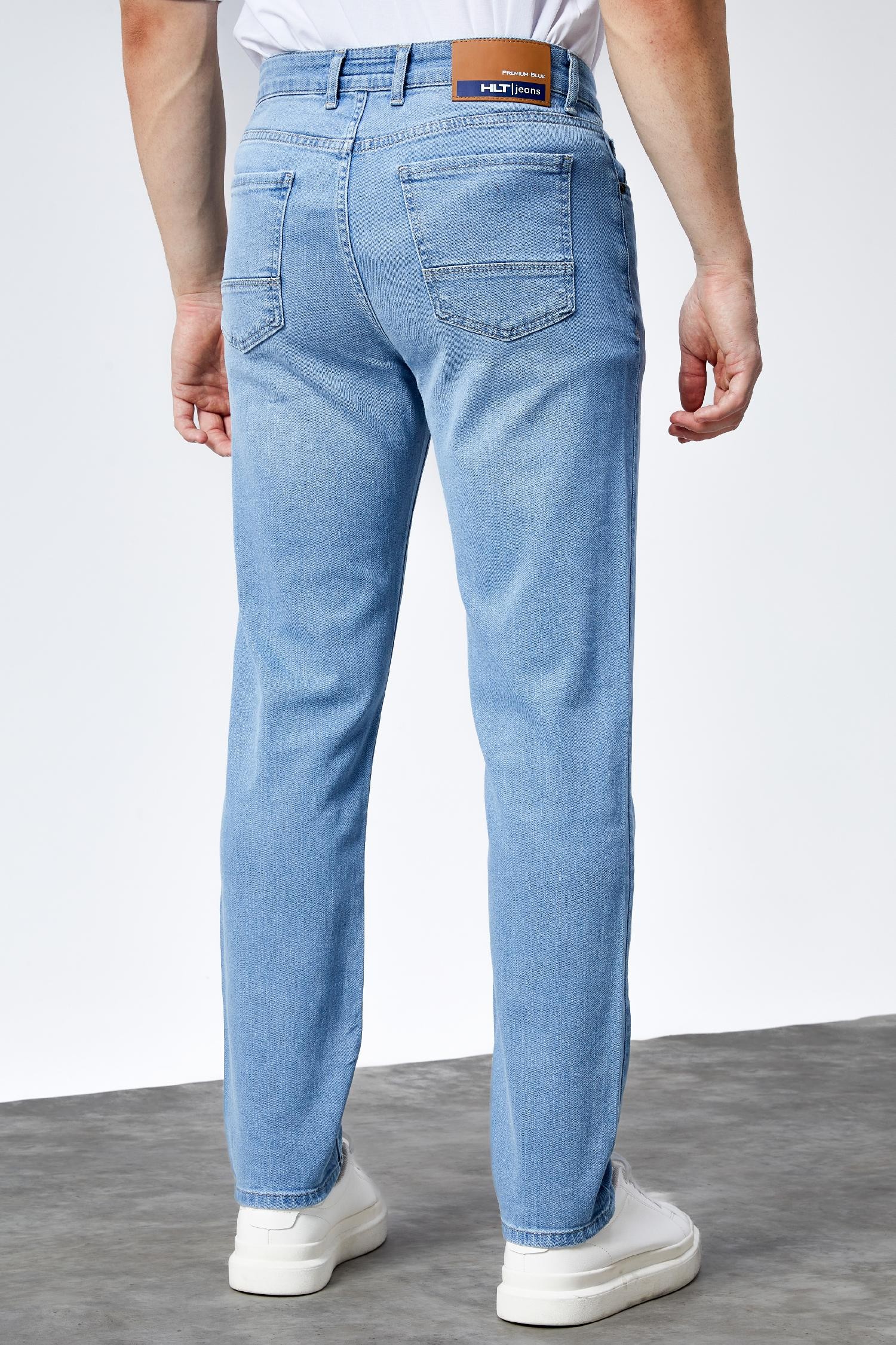 Erkek Buz Mavi Regular Fit Boru Paça Esnek Likralı Jeans Kot Pantolon HLTHE001981
