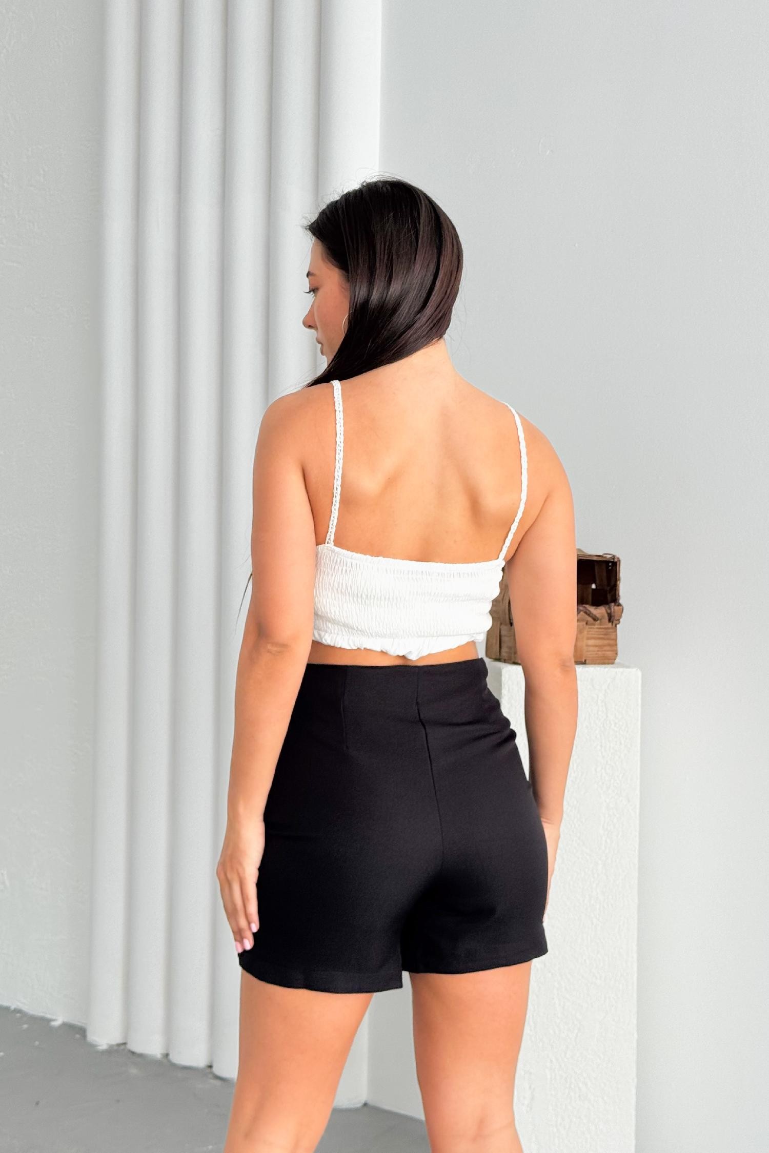 Siyah Kadın Slim Yandan Fermuarlı Yüksek Bel Kısa Keten Şort Etek MİA-4553