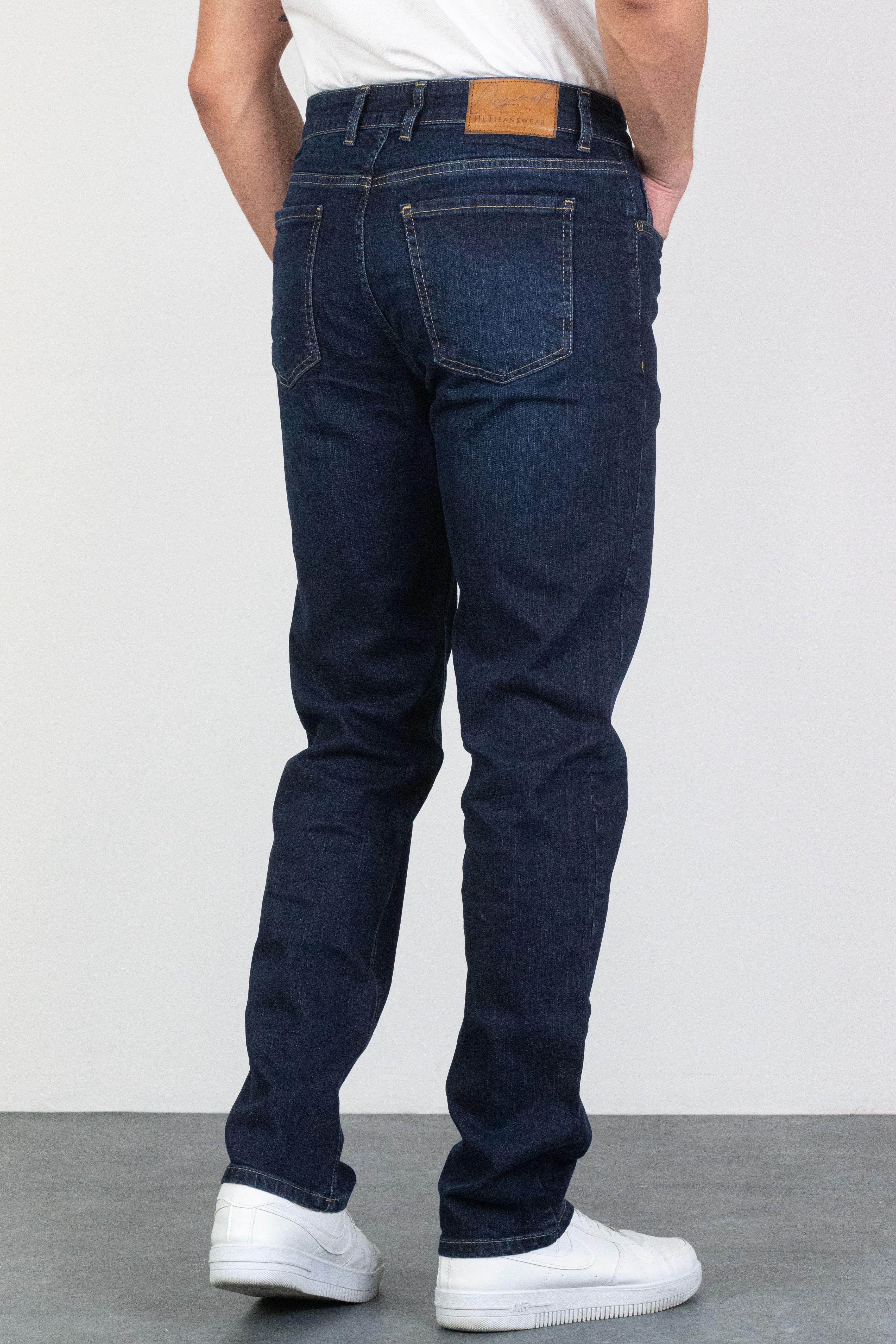 Erkek Koyu Mavi Regular Fit Boru Paça Esnek Likralı Jeans Kot Pantolon Hlthe001977