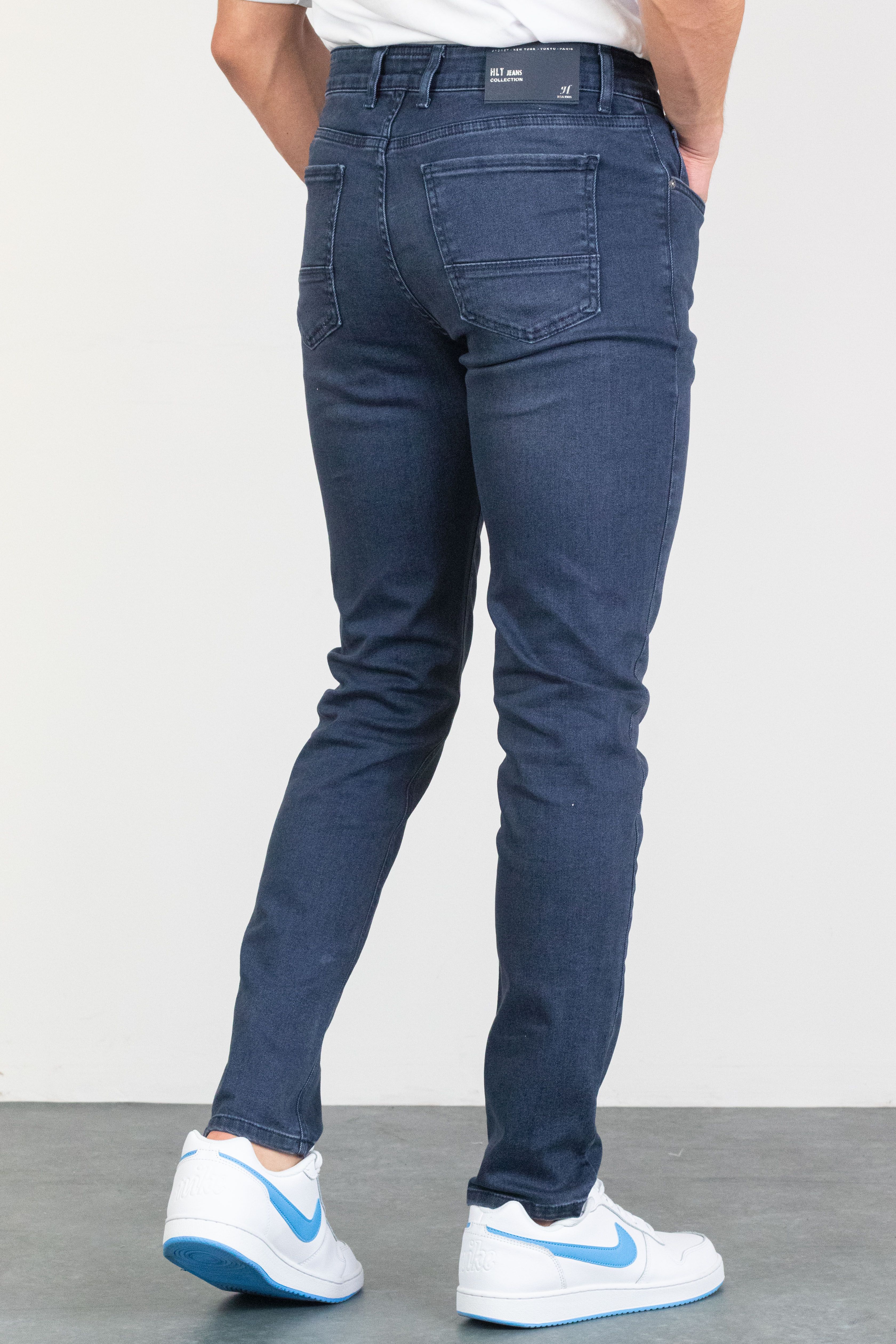 Erkek Lacivert Slim Fit Licralı Esnek Taşlamalı Kot Pantolon HLT00842 HLTVALBLUE