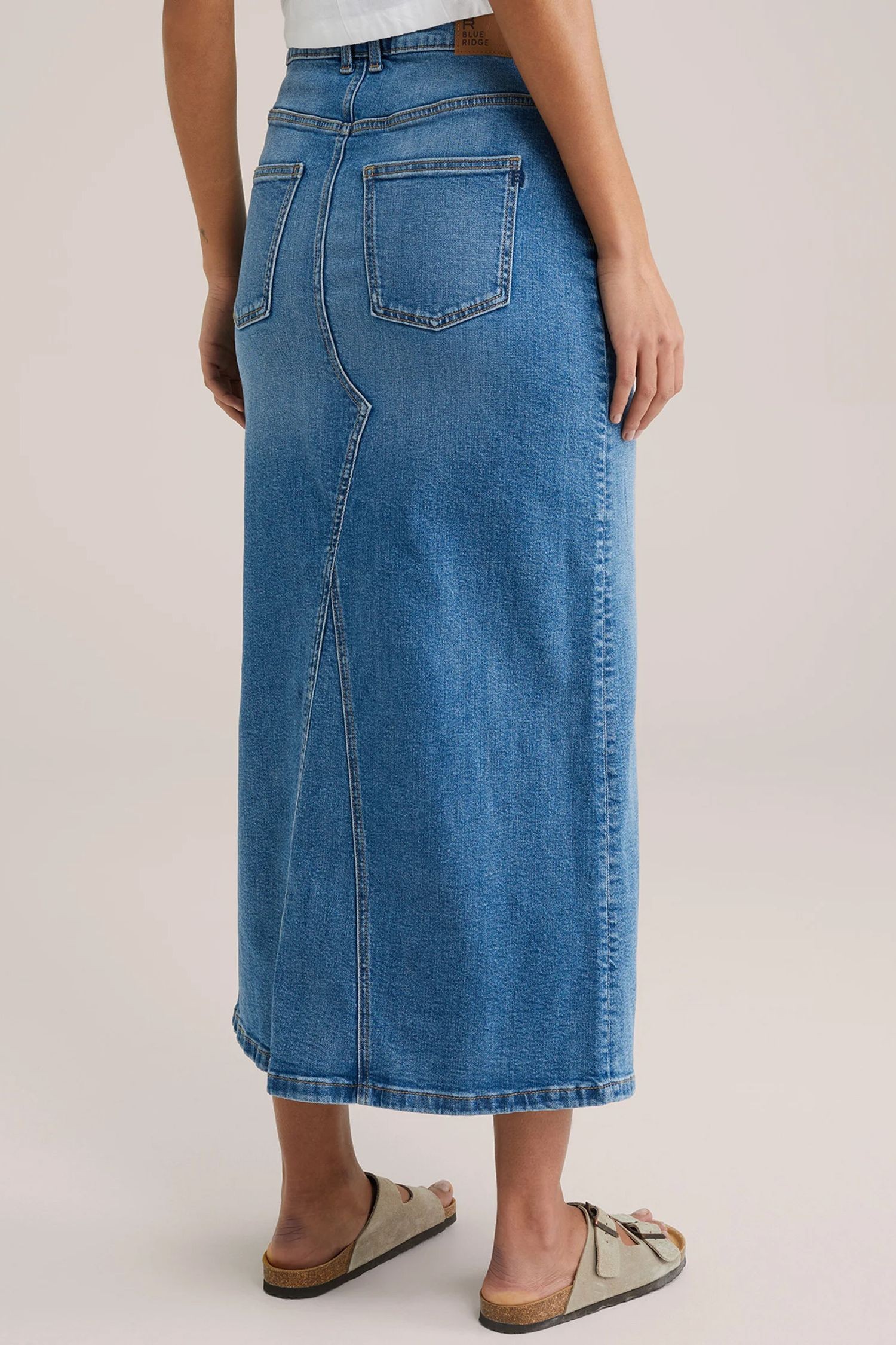 Açık Mavi Kadın Regular Fit Yüksek Bel Uzun Maxi Boy Denim Kot Etek MERRY-4092