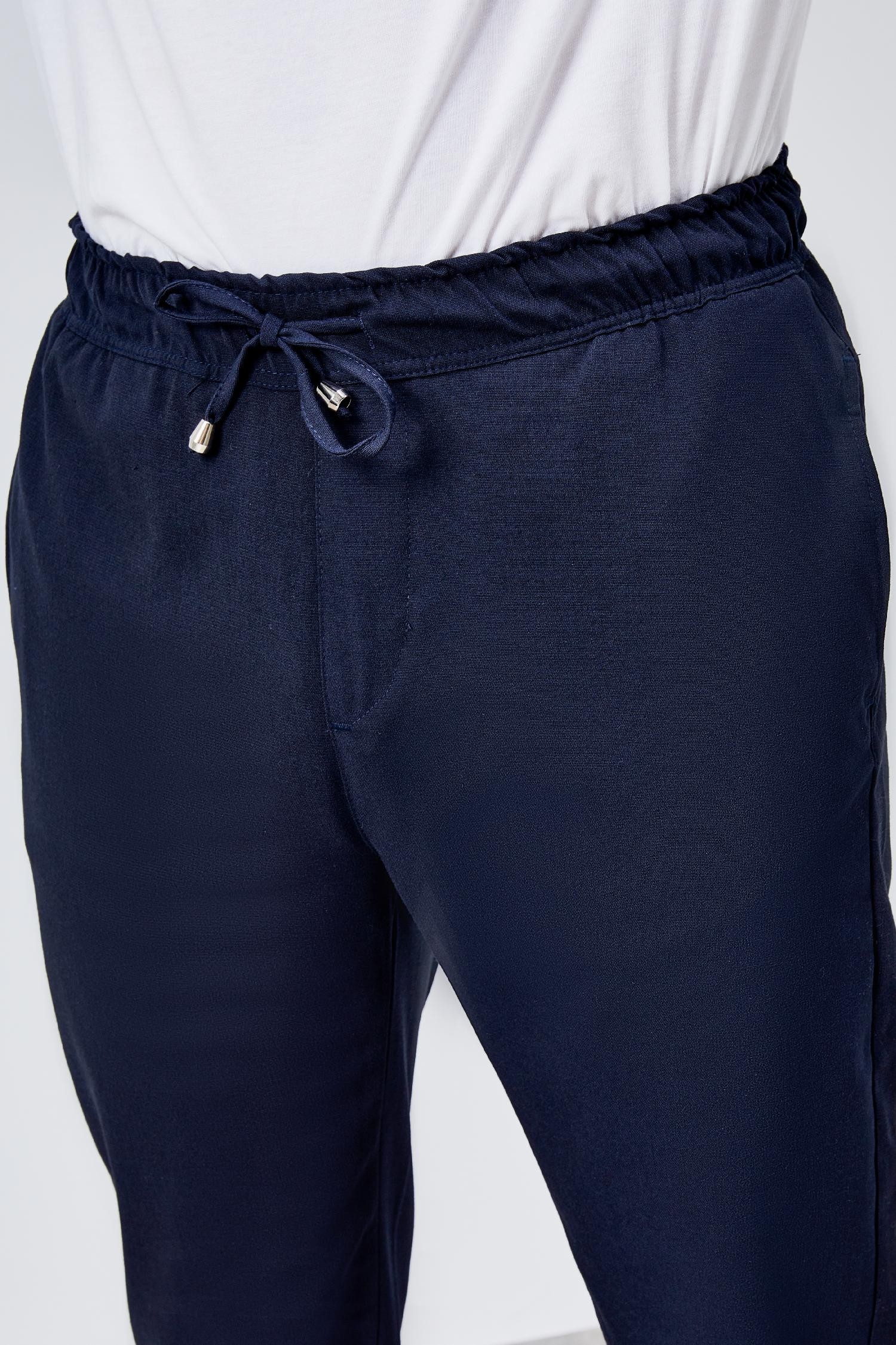 Erkek Lacivert Relaxed Fit Yandan Cepli Beli Lastikli Bağcıklı Duble Paça Jogger Pantolon BOLT-1997
