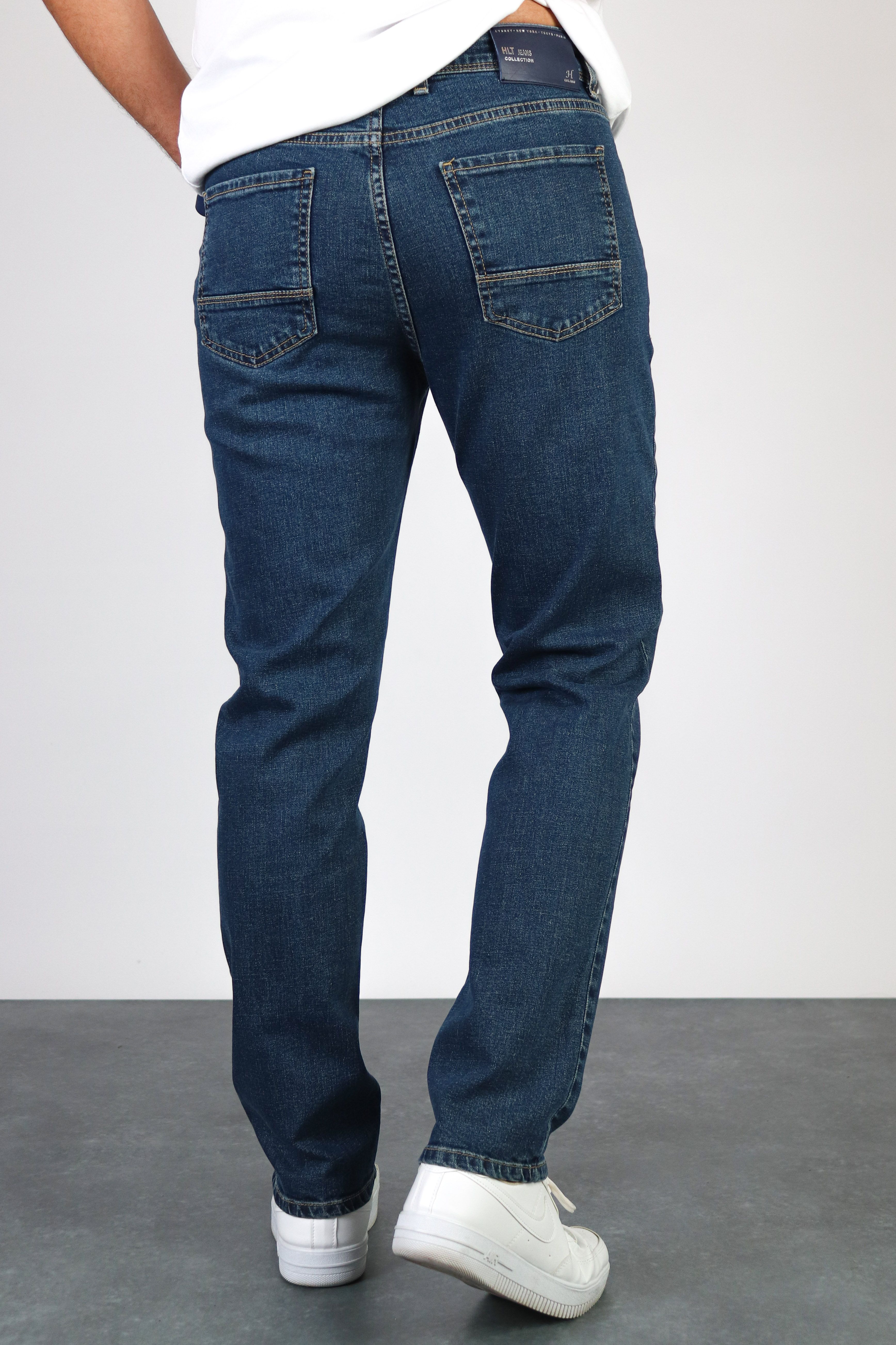 Erkek Okyanus Mavisi Regular Fit Boru Paça Esnek Likralı Denim Jeans Kot Pantolon Hlthe001976