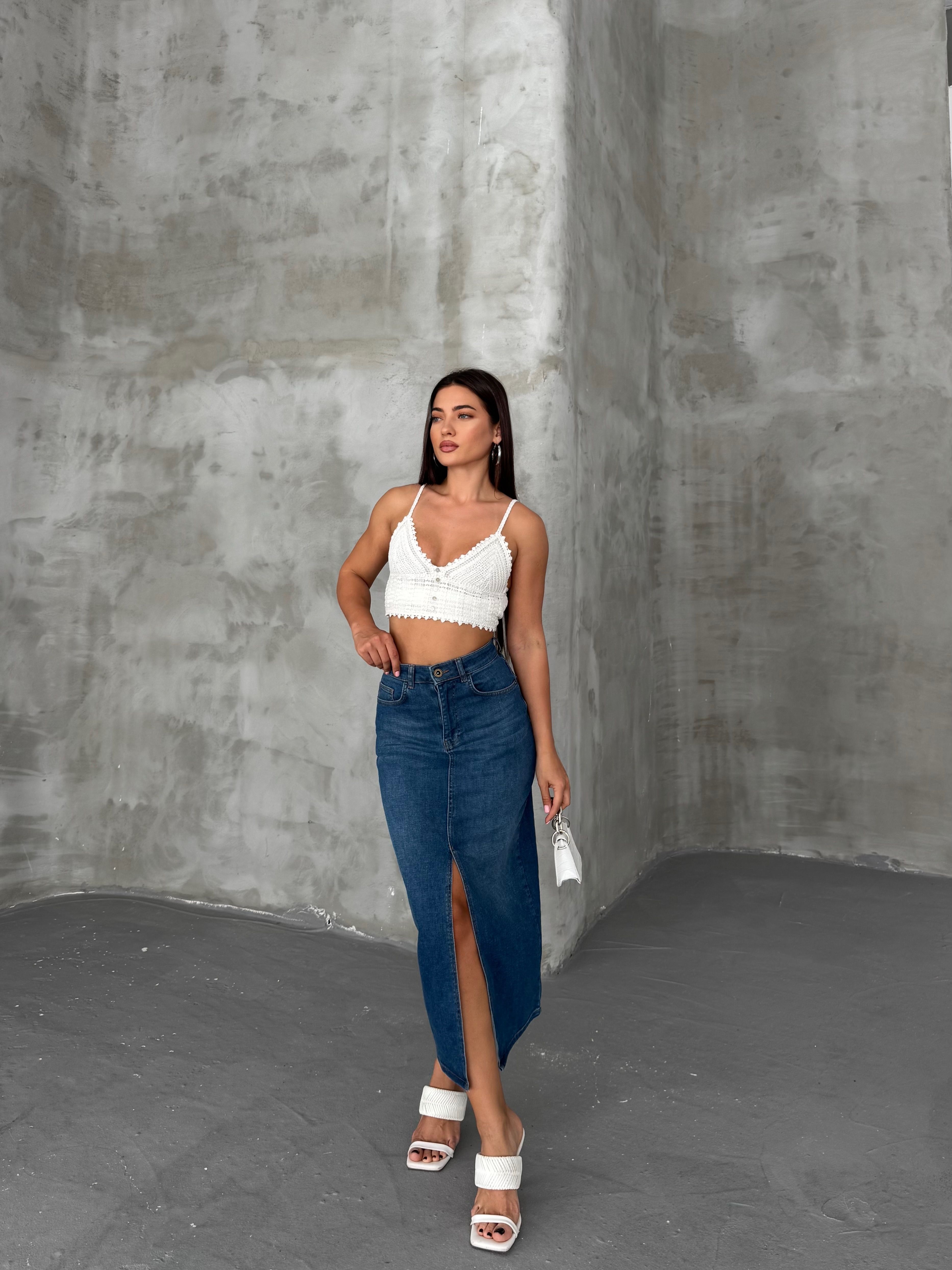 Açık Mavi Kadın Regular Fit Yüksek Bel Uzun Maxi Boy Denim Kot Etek MERRY-4092