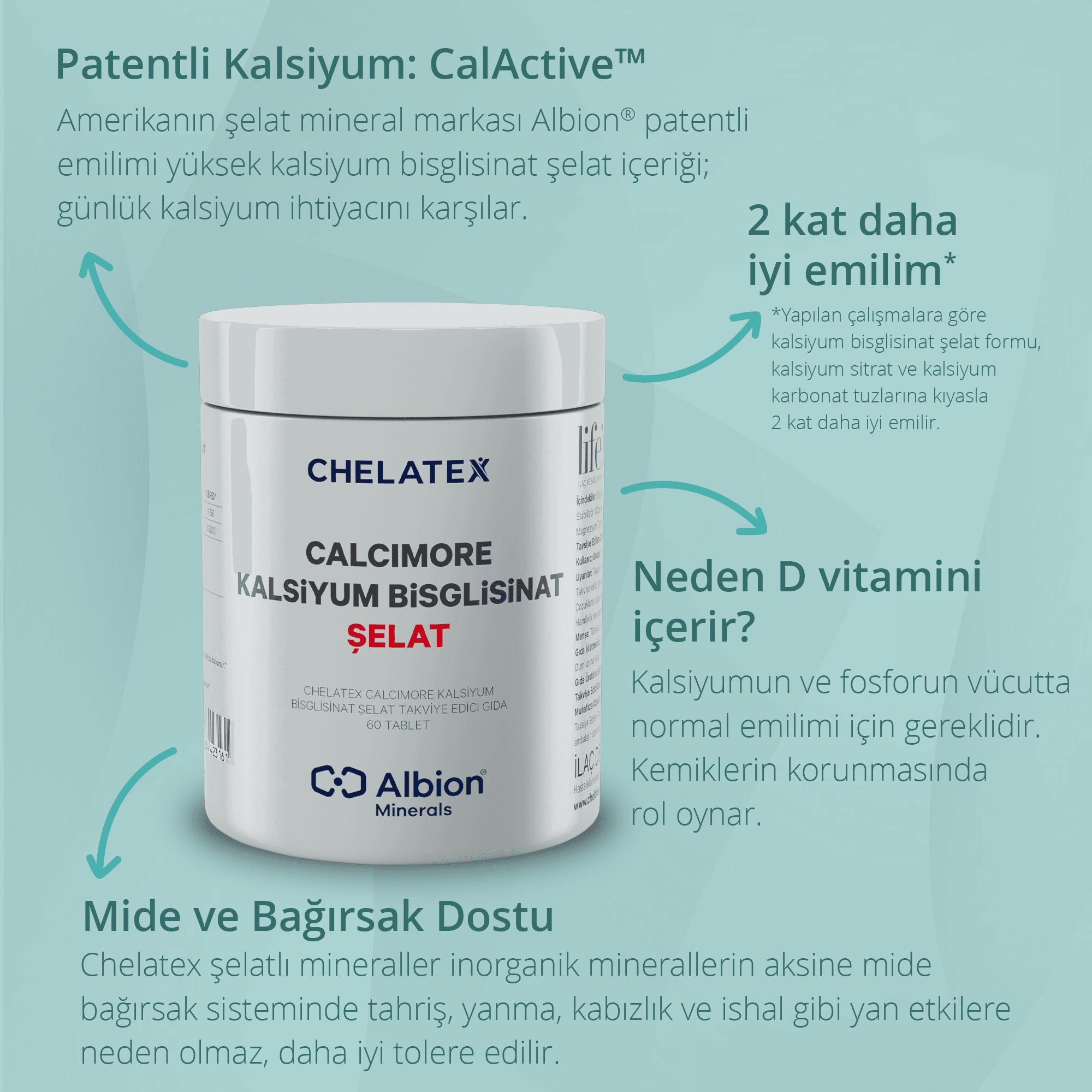 Calcimore Kalsiyum Bisglisinat 60 Kapsül