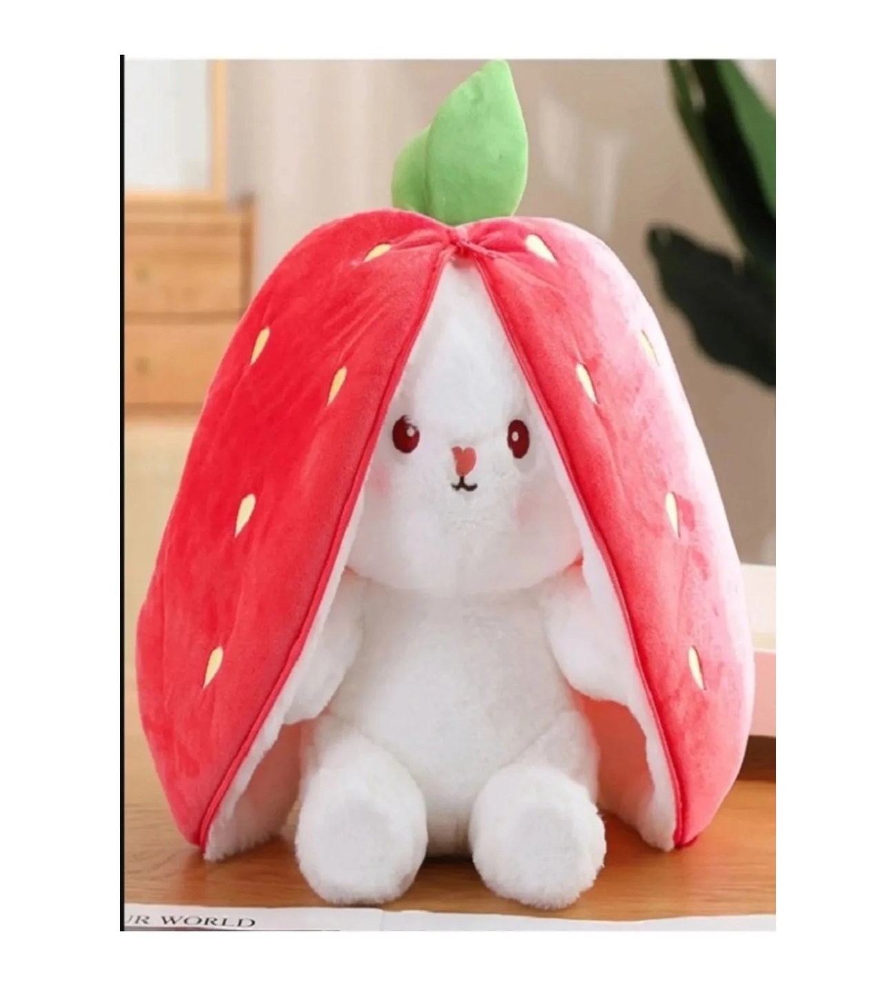 Pufu Toys Fermuarlı Tavşan Kırmızı-Turuncu 35cm Peluş Yastık Oyuncak