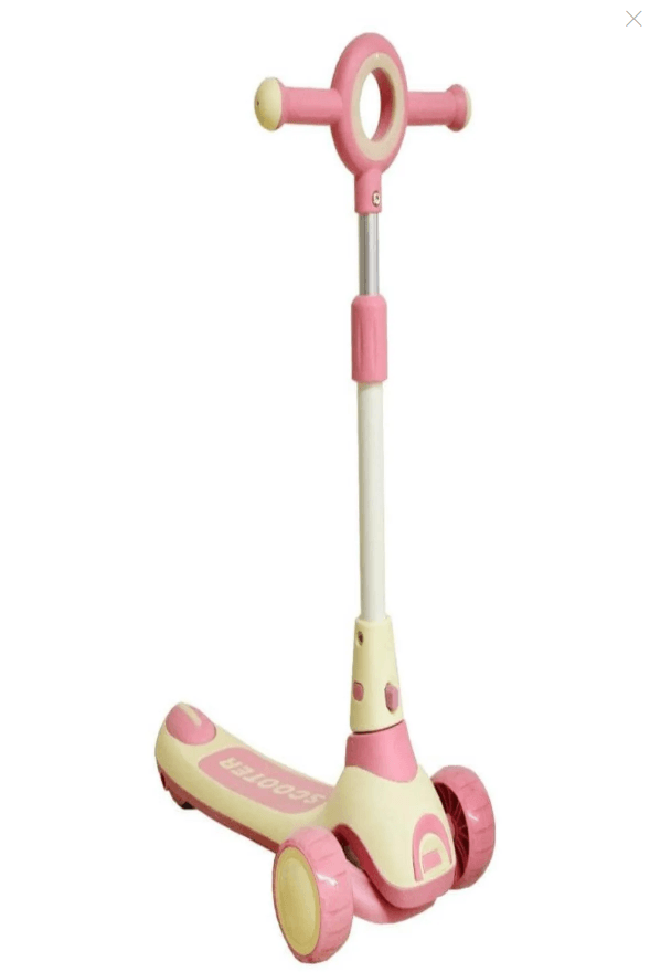 Sesli Işıklı Tekerleri Gövdesi Ve Direksiyon Işıklı Müzikli Katlanabilen Pembe Scooter