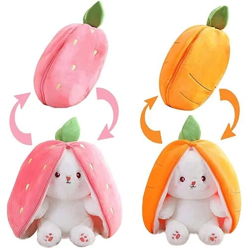 Pufu Toys Fermuarlı Tavşan Kırmızı-Turuncu 35cm Peluş Yastık Oyuncak