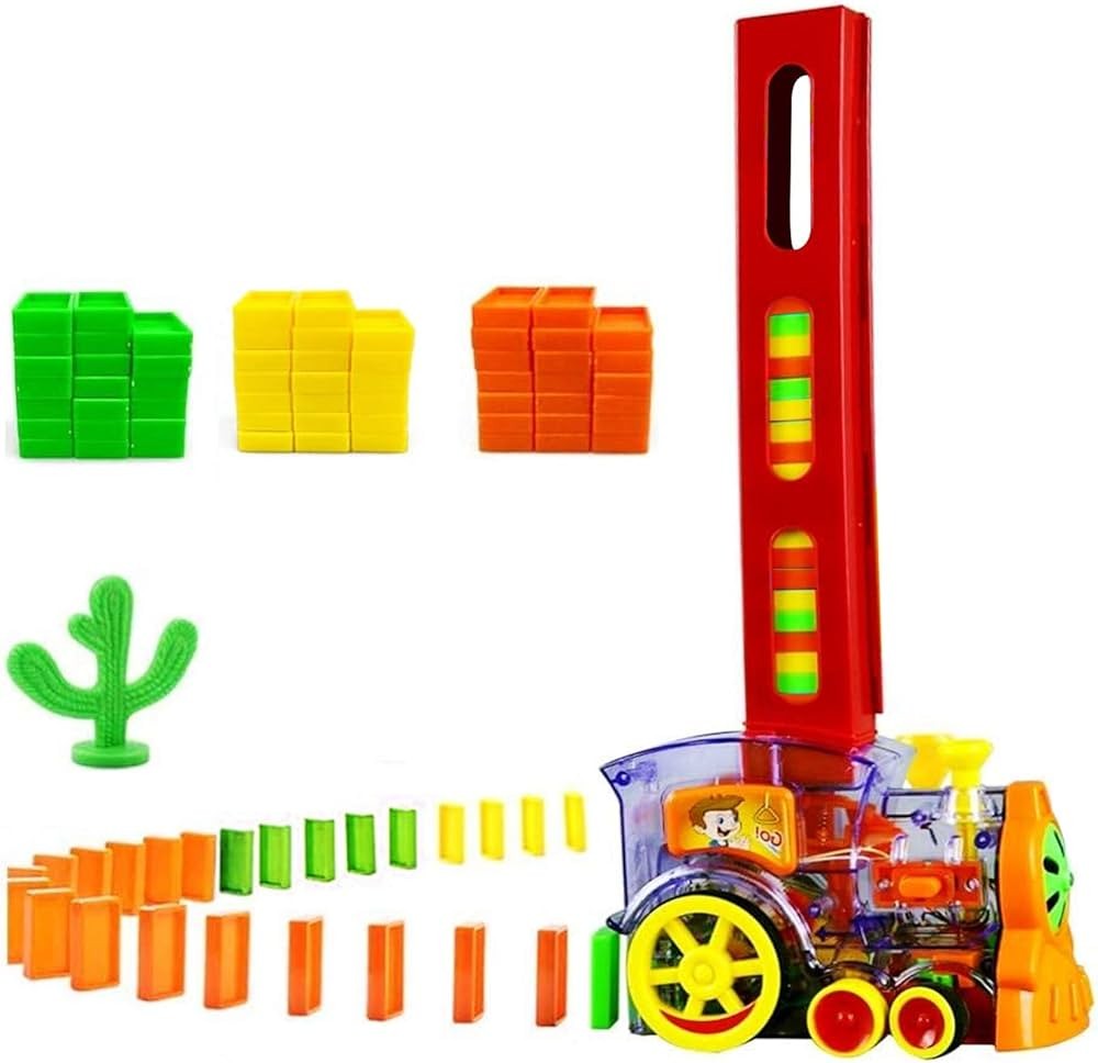 Pilli Dominolu Tren Kutulu 80 Parça Domino Taşı Dizen