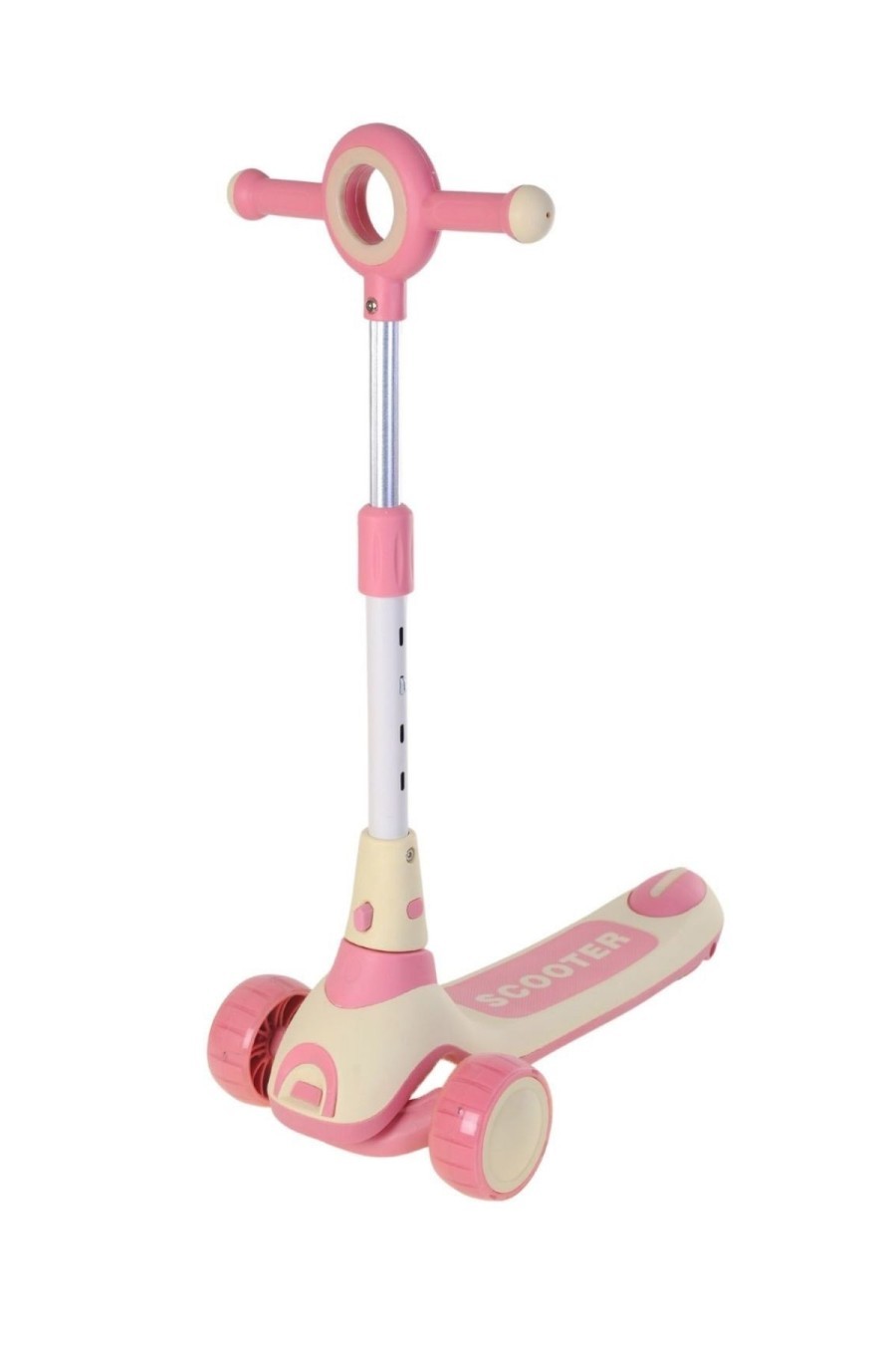 Sesli Işıklı Tekerleri Gövdesi Ve Direksiyon Işıklı Müzikli Katlanabilen Pembe Scooter