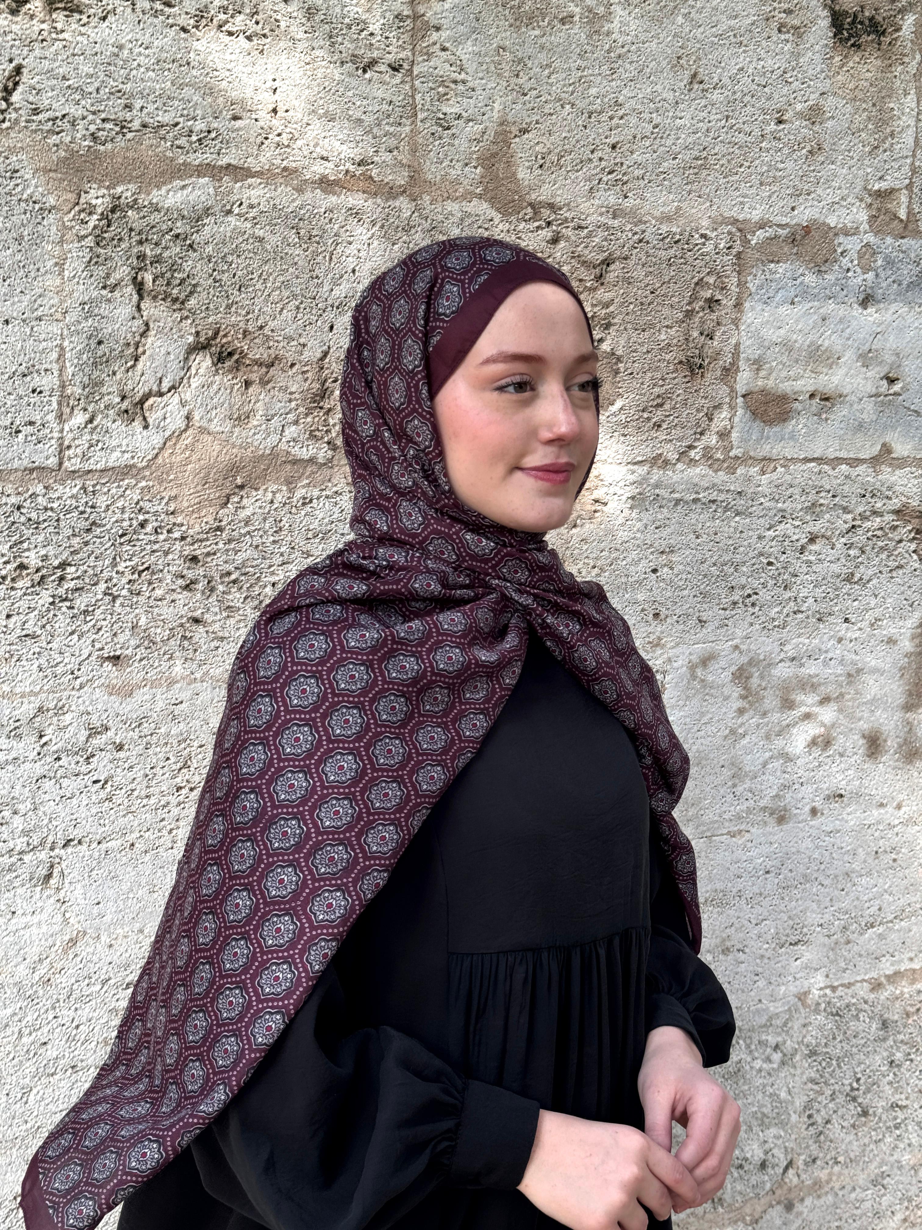 Etnik Desenli Şal - BORDO