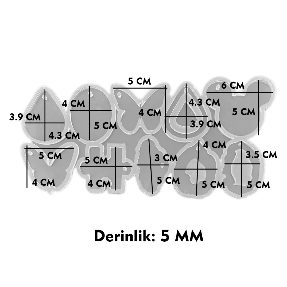 Epoksi Kalıbı Çoklu Figürler Damla Kelebek Mickey Mouse Kolye Ve Anahtarlık Kalıbı 10 Lu