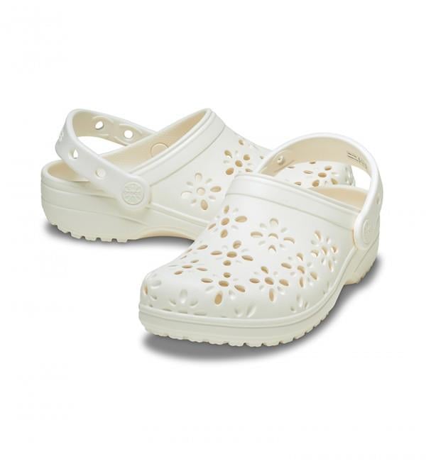 Crocs Classic Floral Cut Out Clog Bebek Terlik 210944-0WV Chalk