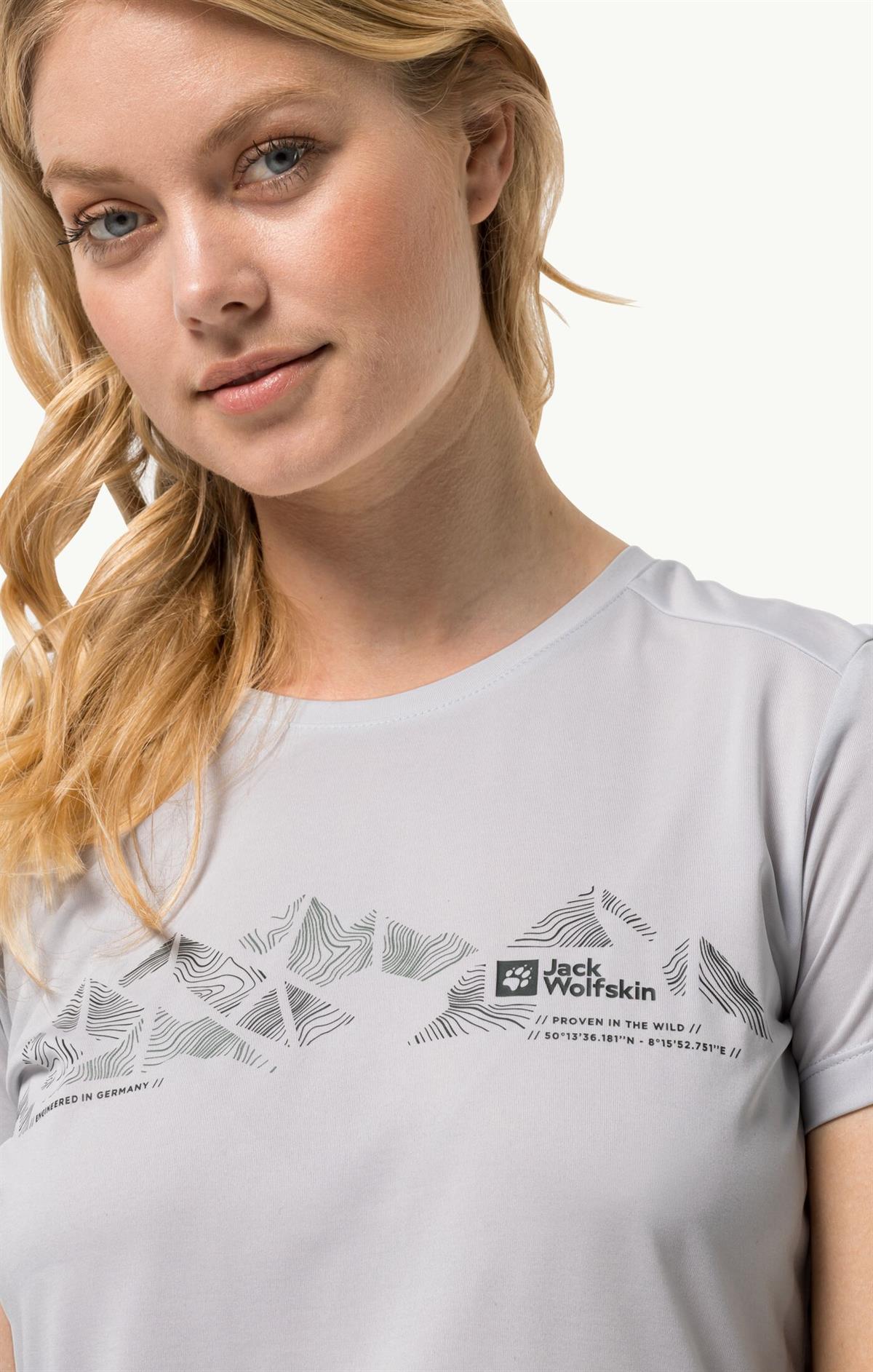 Jack Wolfskin Crosstrail Graphic T Kadın T-Shirt 1807213-5195 White Cloud