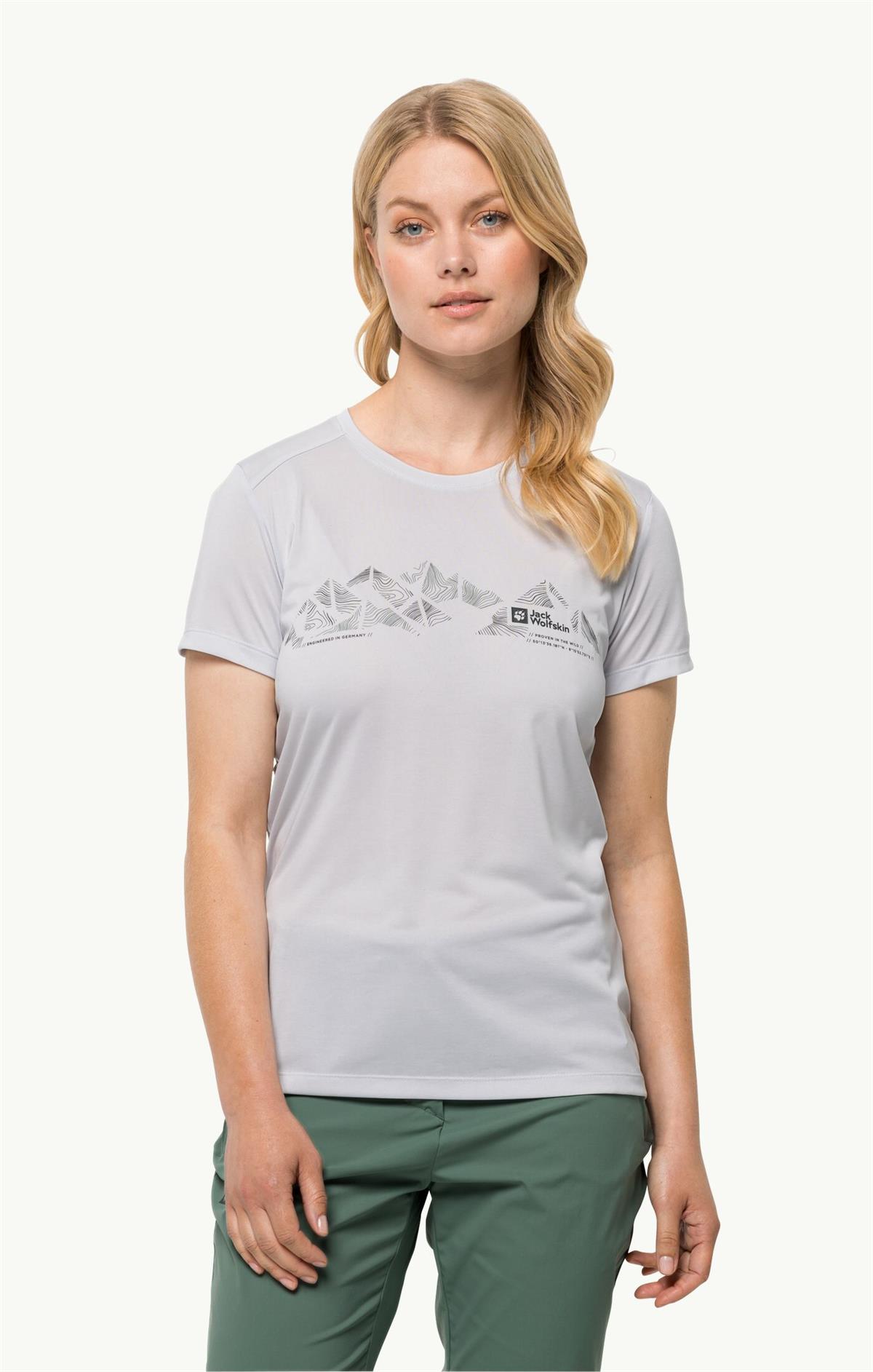 Jack Wolfskin Crosstrail Graphic T Kadın T-Shirt 1807213-5195 White Cloud