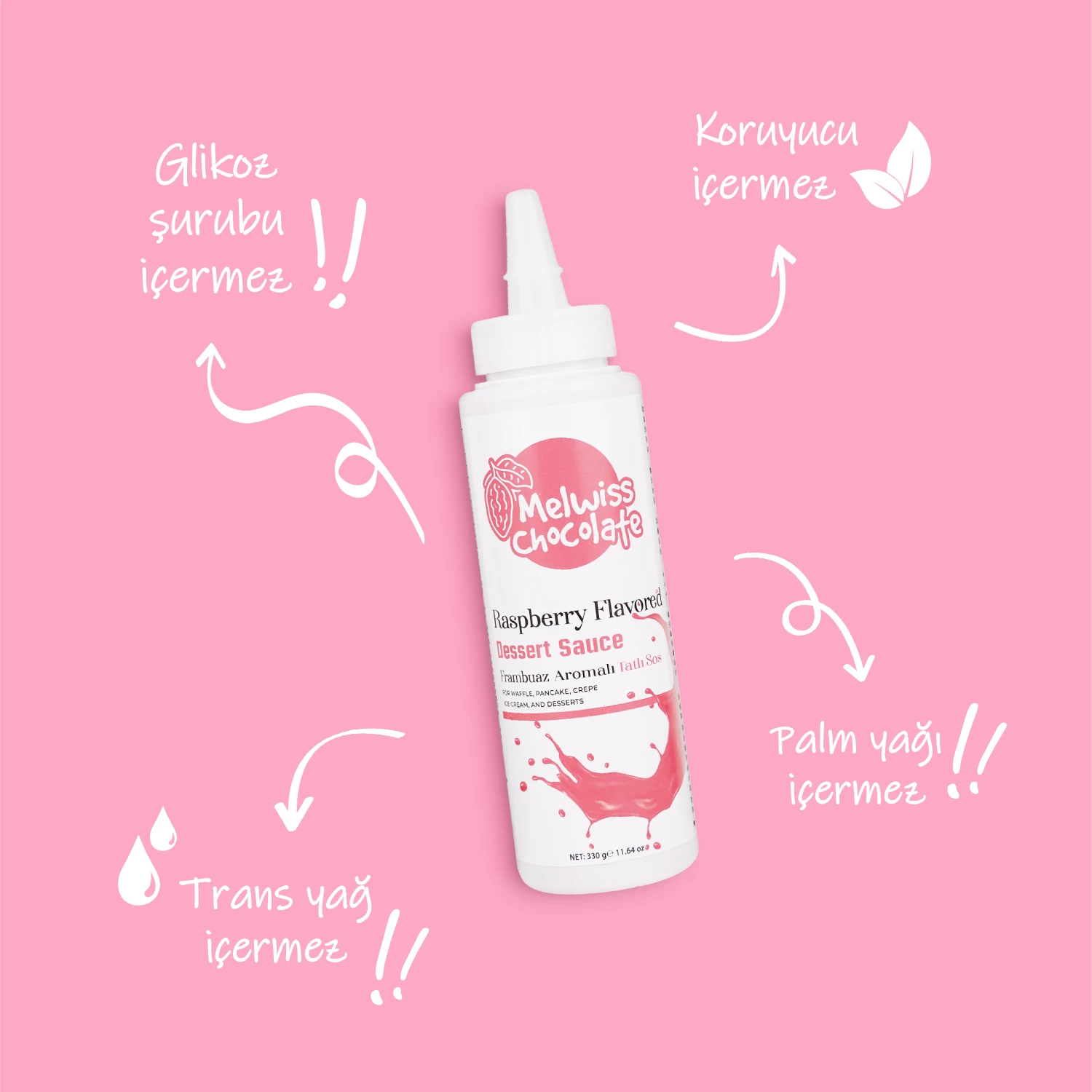 Frambuaz Aromalı Tatlı Sosu 330 g - Waffle & Pankek & Krep Sosu