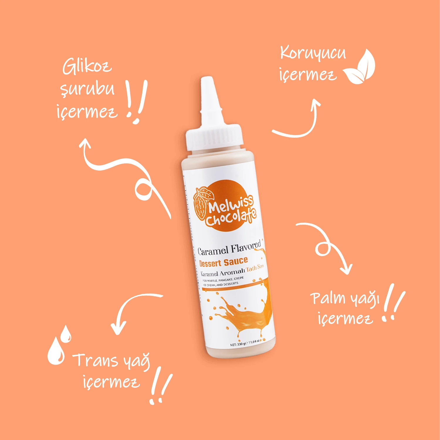 Karamel Aromalı Tatlı Sos 330 g - Waffle & Pankek & Krep Sosu