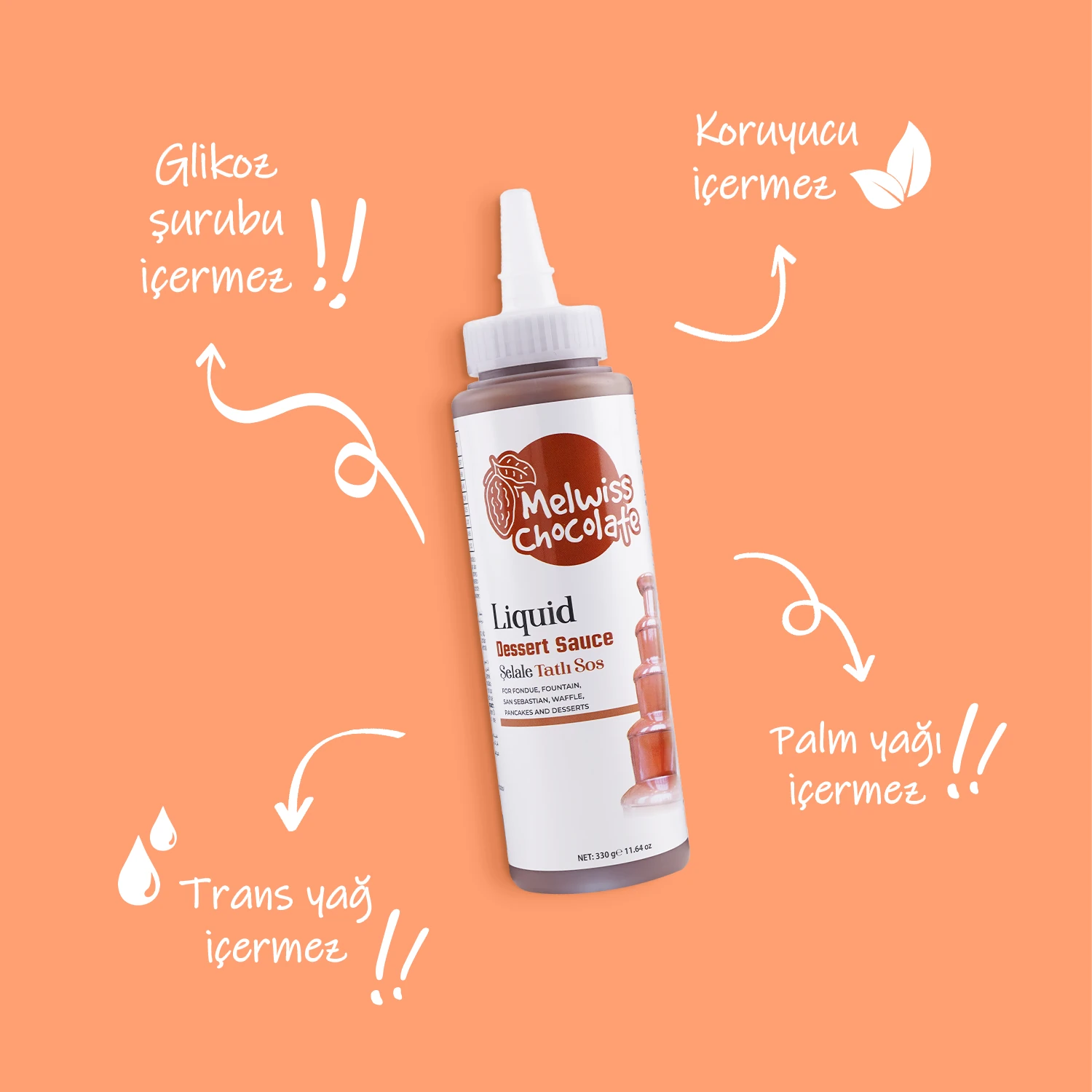 Fondü Şelale Sıvı Çikolata Sosu 330 g - Waffle & Krep & Pankek Sosu