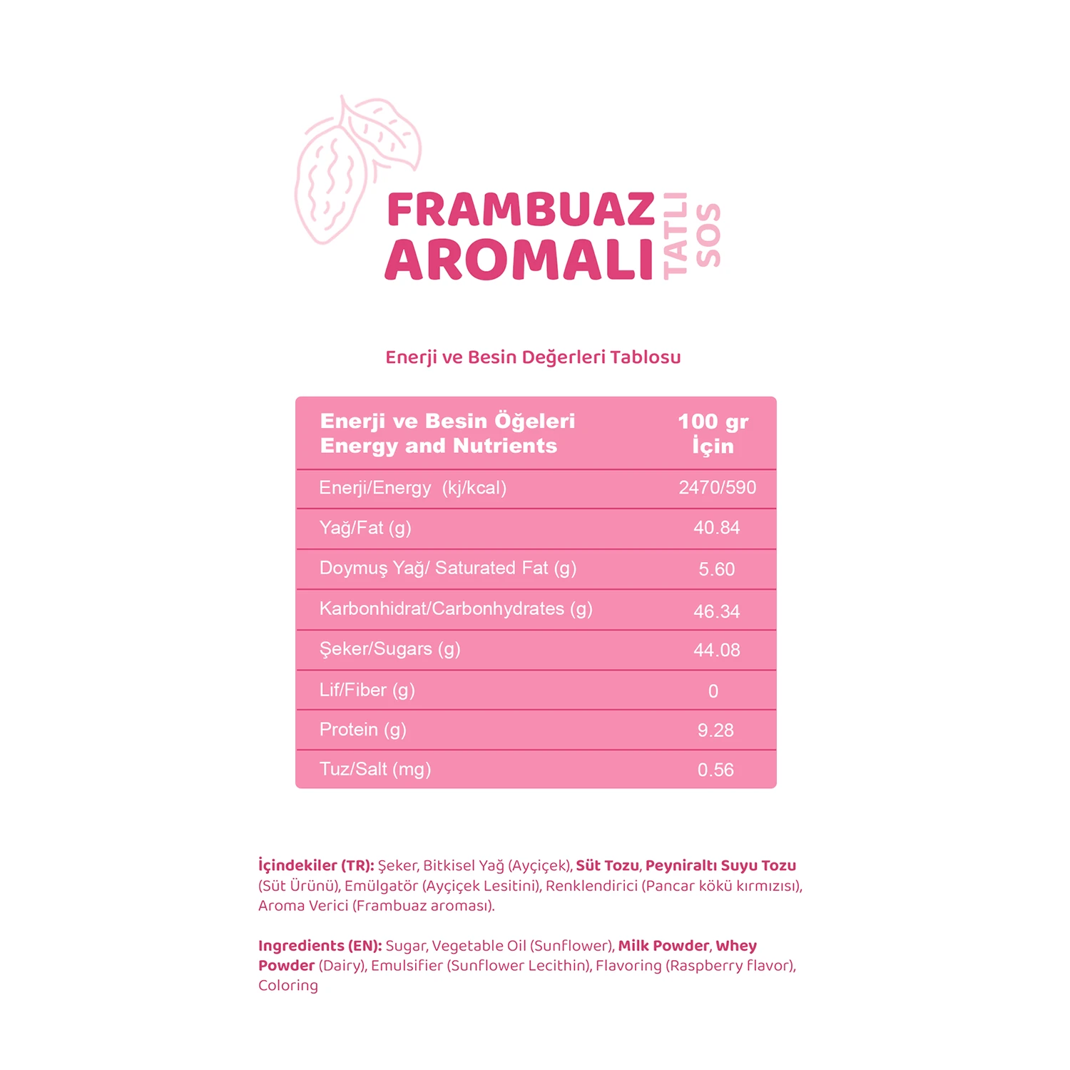 Frambuaz Aromalı Tatlı Sosu 330 g - Waffle & Pankek & Krep Sosu