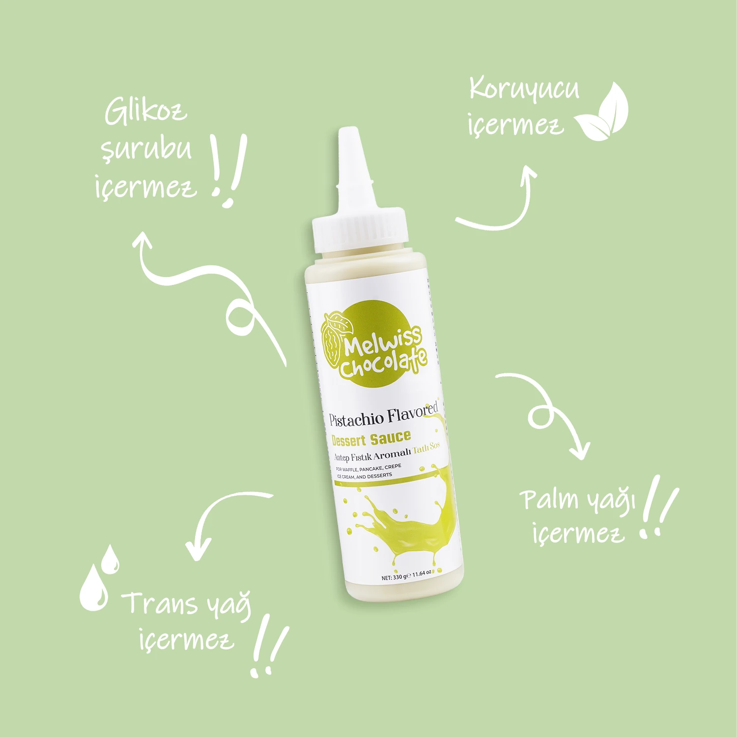 Antep Fıstık Aromalı Tatlı Sos 330 g - Waffle & Krep & Pankek Sosu