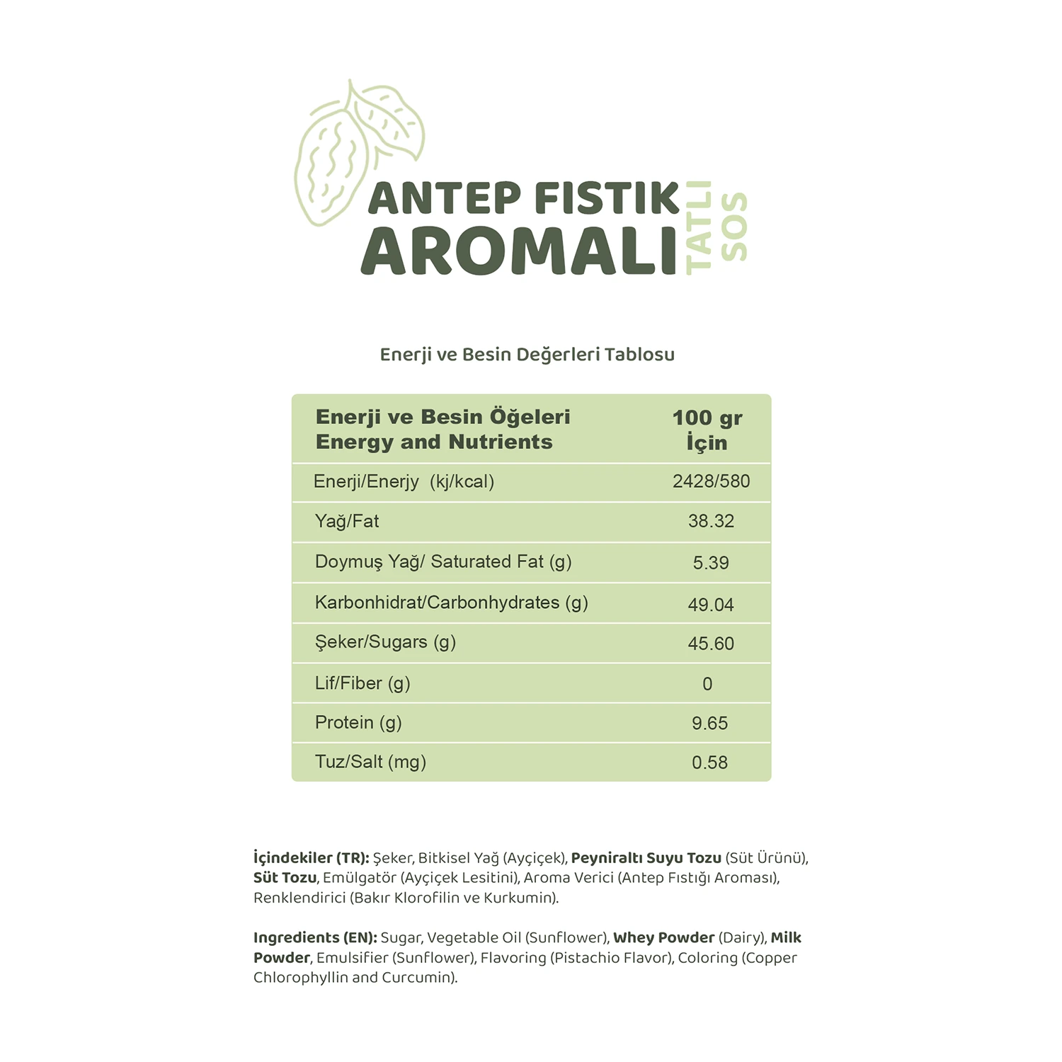 Antep Fıstık Aromalı Tatlı Sos 330 g - Waffle & Krep & Pankek Sosu