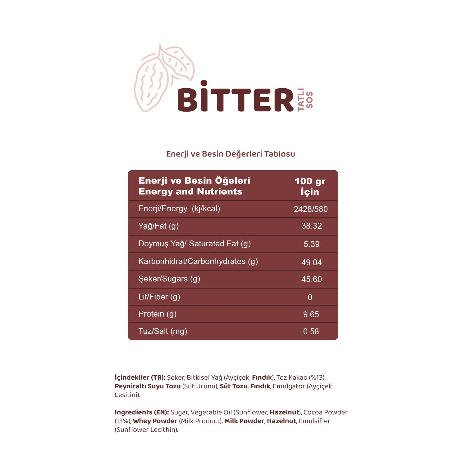 Bitter Tatlı Sosu 330 g - Waffle & Pankek & Krep Sosu