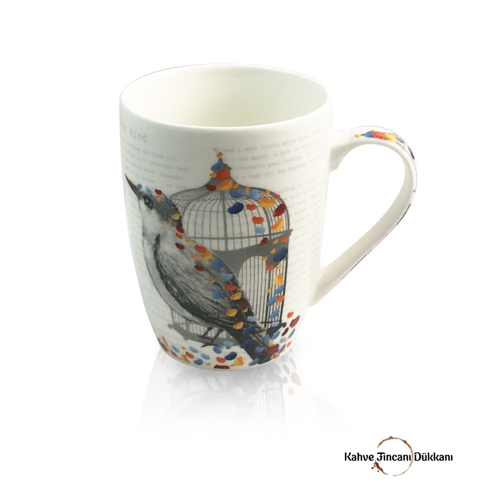 Porselen Hayvan Figürlü Beyaz Kupa - Kuş