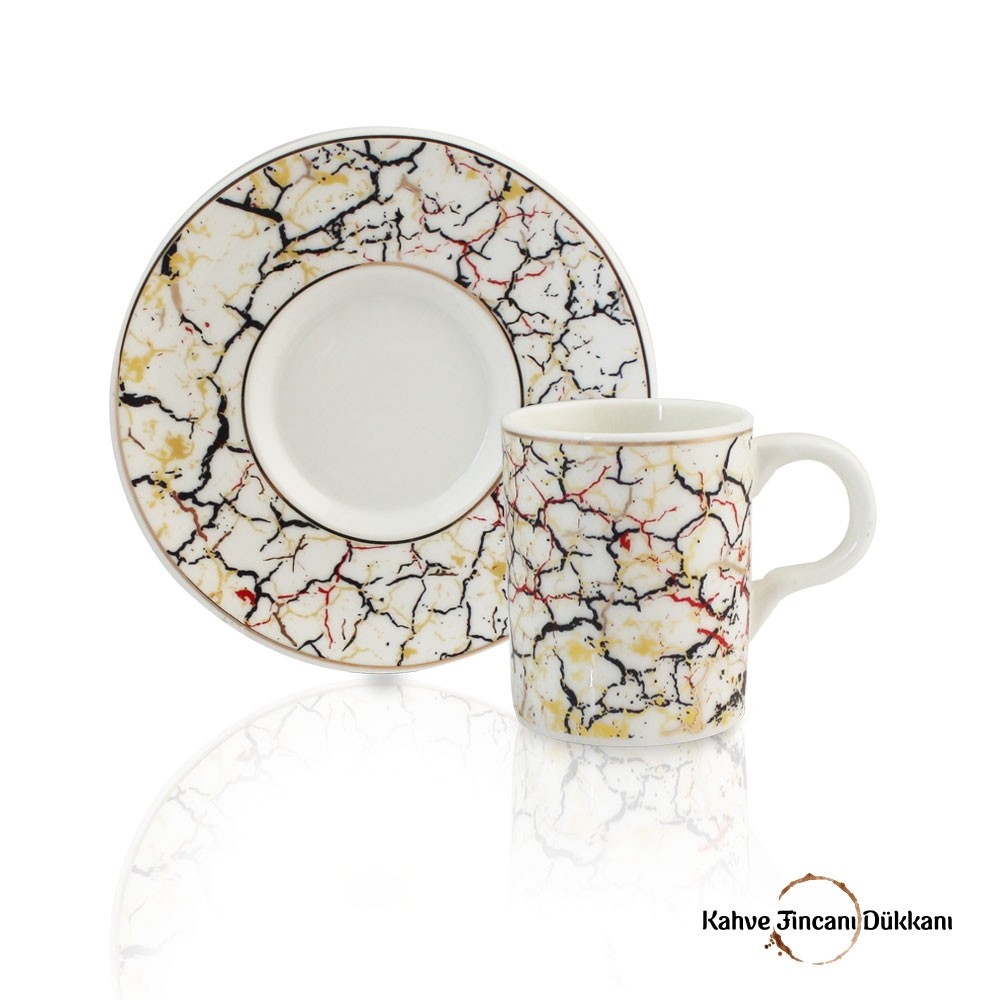 Porselen Atina Kahve Fincanı - Mermer Desenli