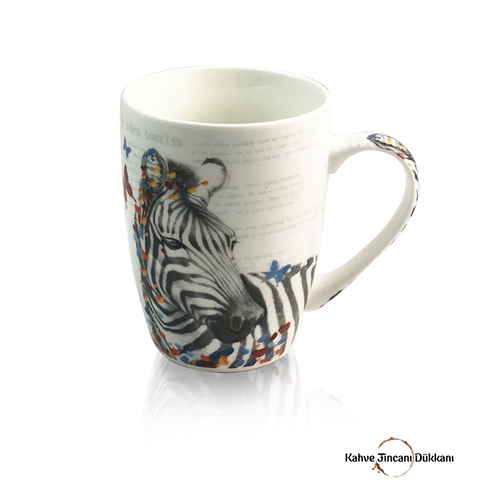 Porselen Hayvan Figürlü Beyaz Kupa - Zebra