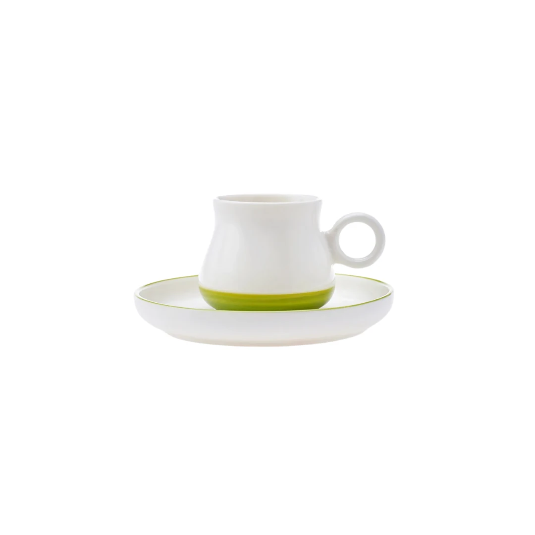 Renkser Kahve Fincanı  - Yeşil Çizgili